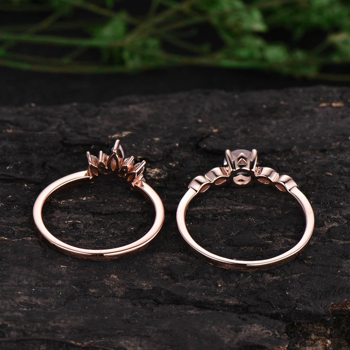Vintage moonstone engagement ring set natural moonstone ring for women rose gold June birthstone ring marquise moissanite ring bridal set
