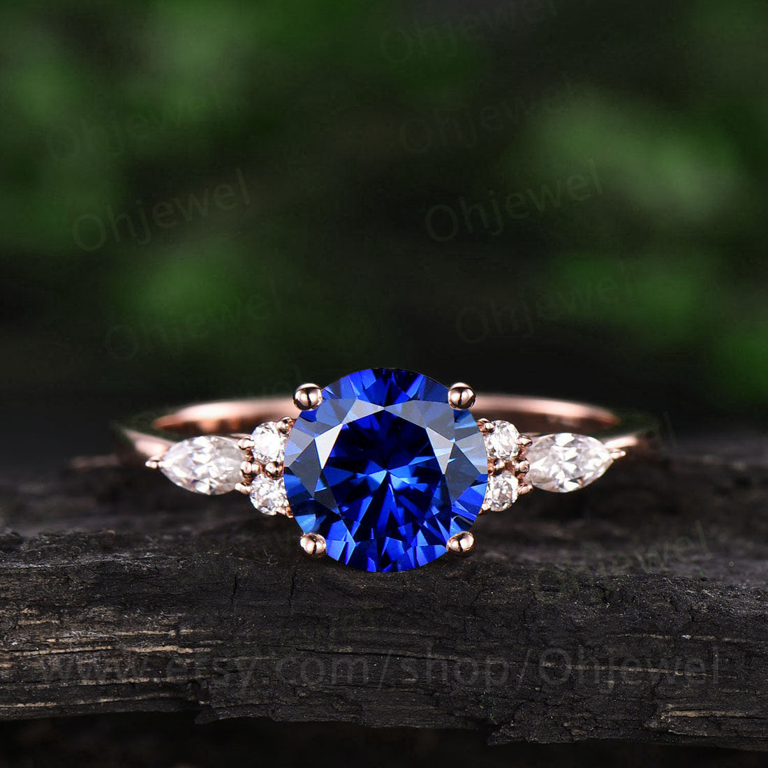 7mm round sapphire ring for women unique vintage sapphire engagement ring rose gold sapphire jewelry art deco moissanite ring wedding gift