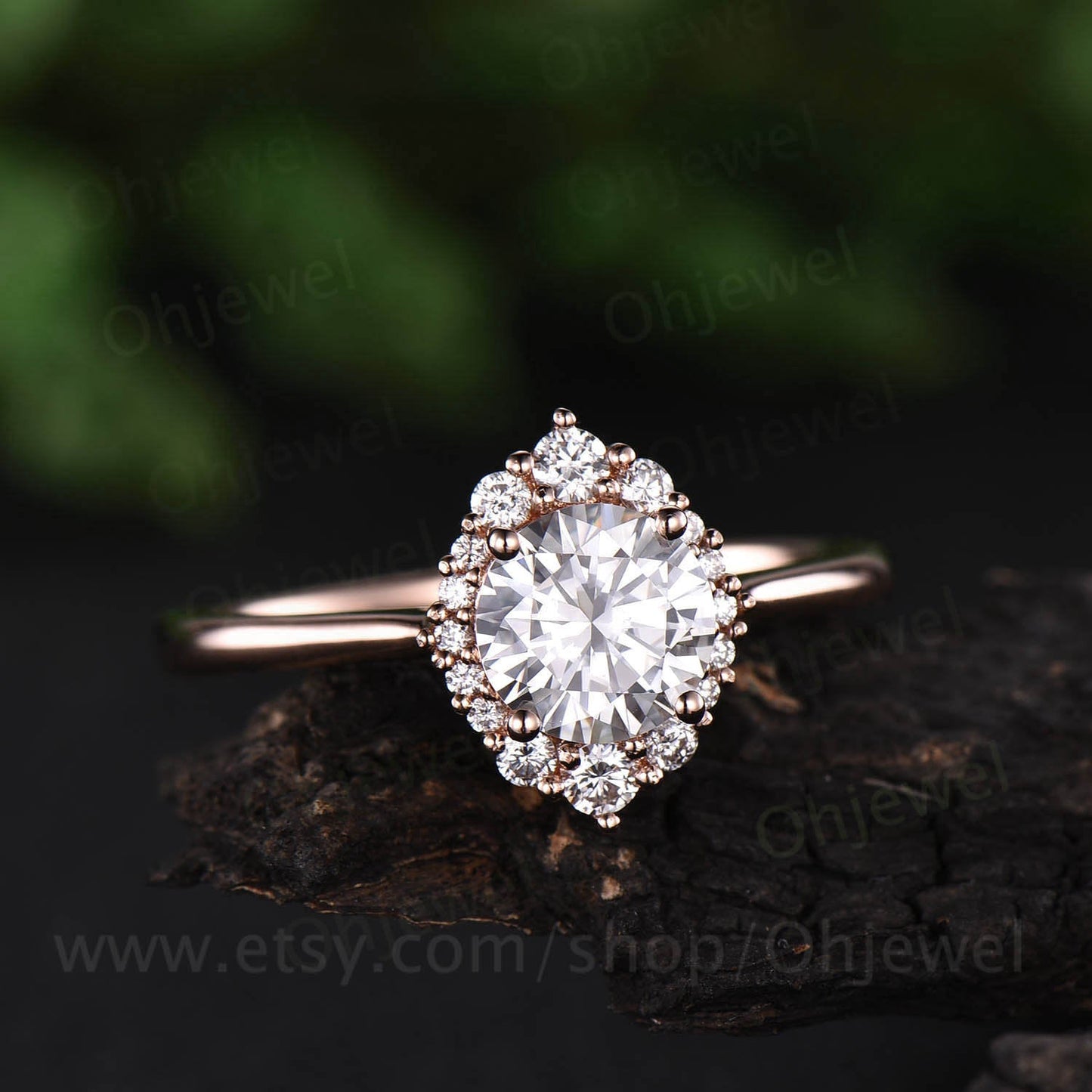 Vintage moissanite engagement ring round 1ct moissanite rings for women rose gold unique halo ring jewelry wedding bridal anniversary gift