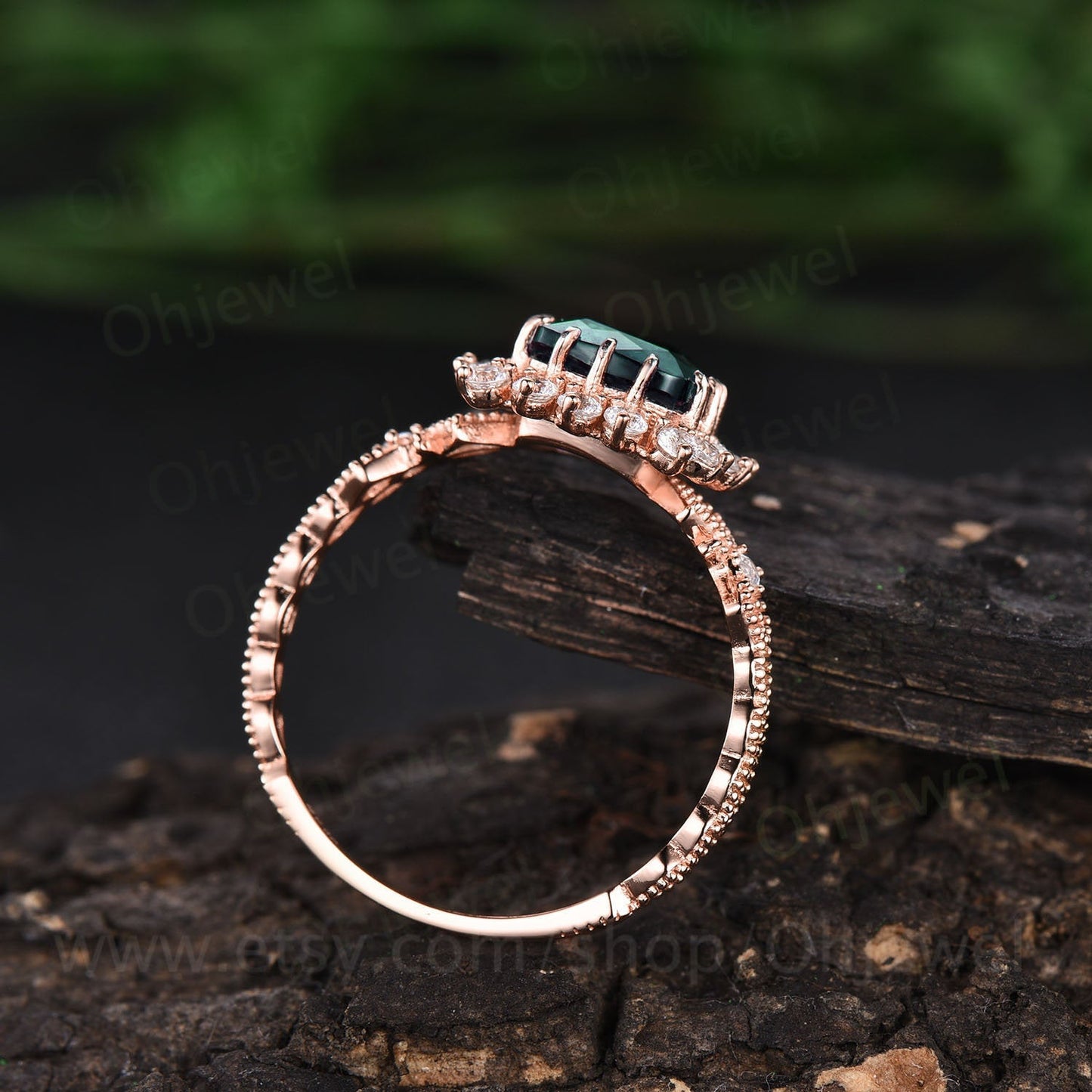 Cushion emerald engagement ring unique vintage emerald ring for women rose gold emerald jewelry May birthstone ring halo ring bridal gift