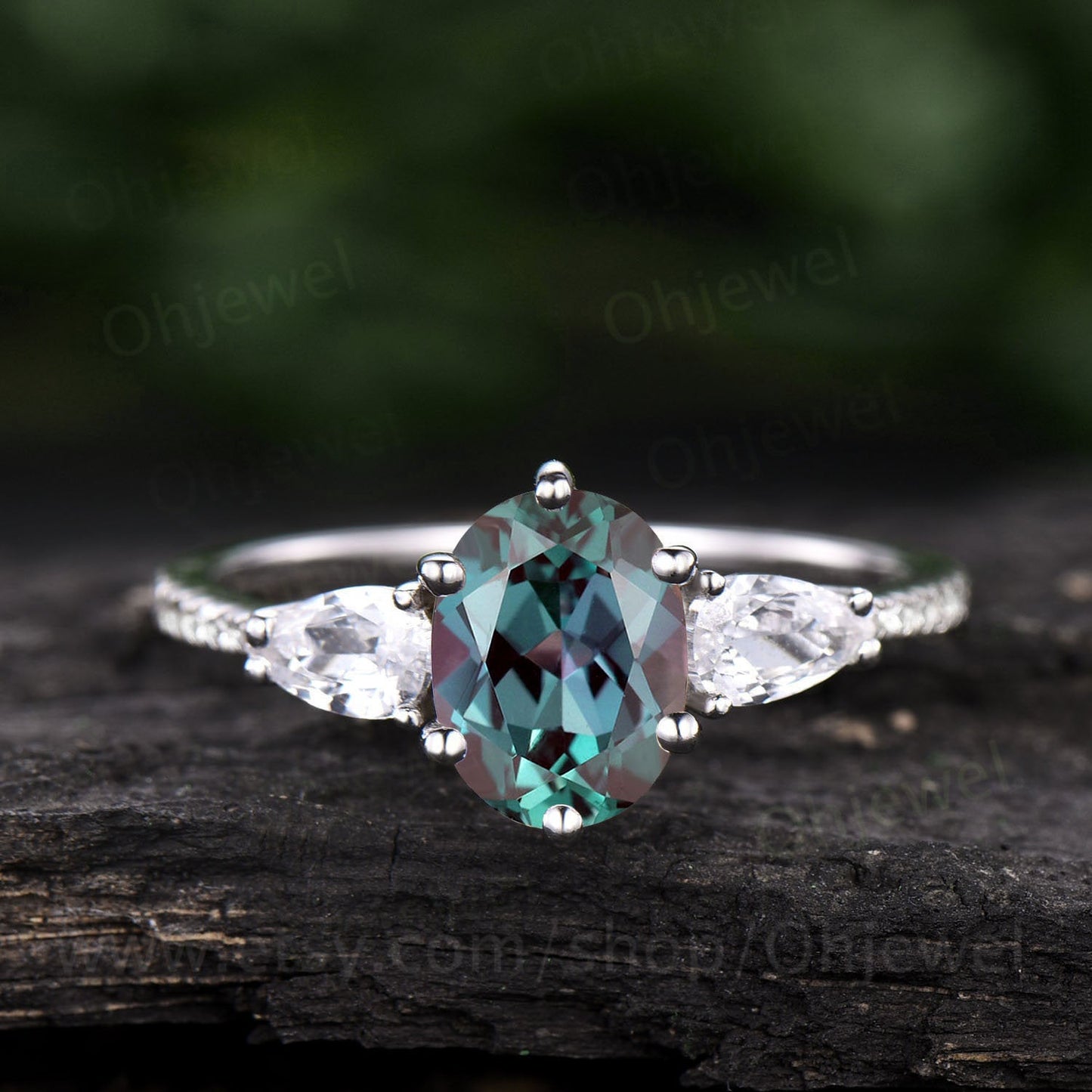Vintage Alexandrite engagement ring pear shaped moissanite ring eternity diamond ring white gold for women jewelry six prong promise ring