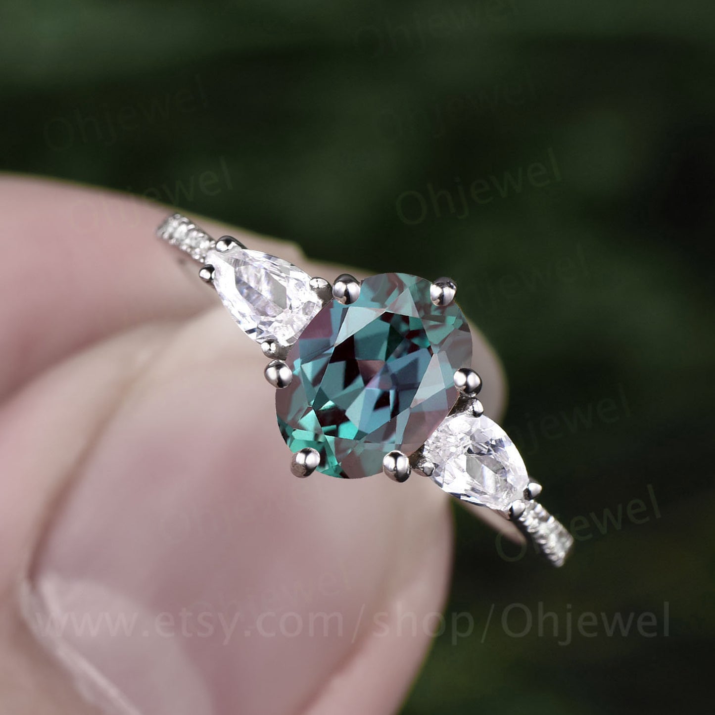 Vintage Alexandrite engagement ring pear shaped moissanite ring eternity diamond ring white gold for women jewelry six prong promise ring
