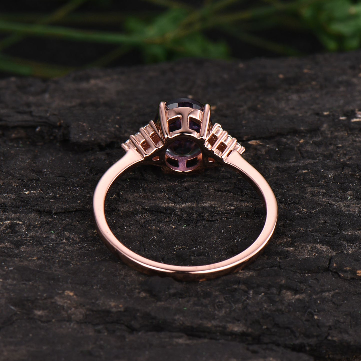 Vintage black rutilated quartz engagement ring solid rose ring real diamond ring women jewelry black stone ring bridal ring anniversary gift
