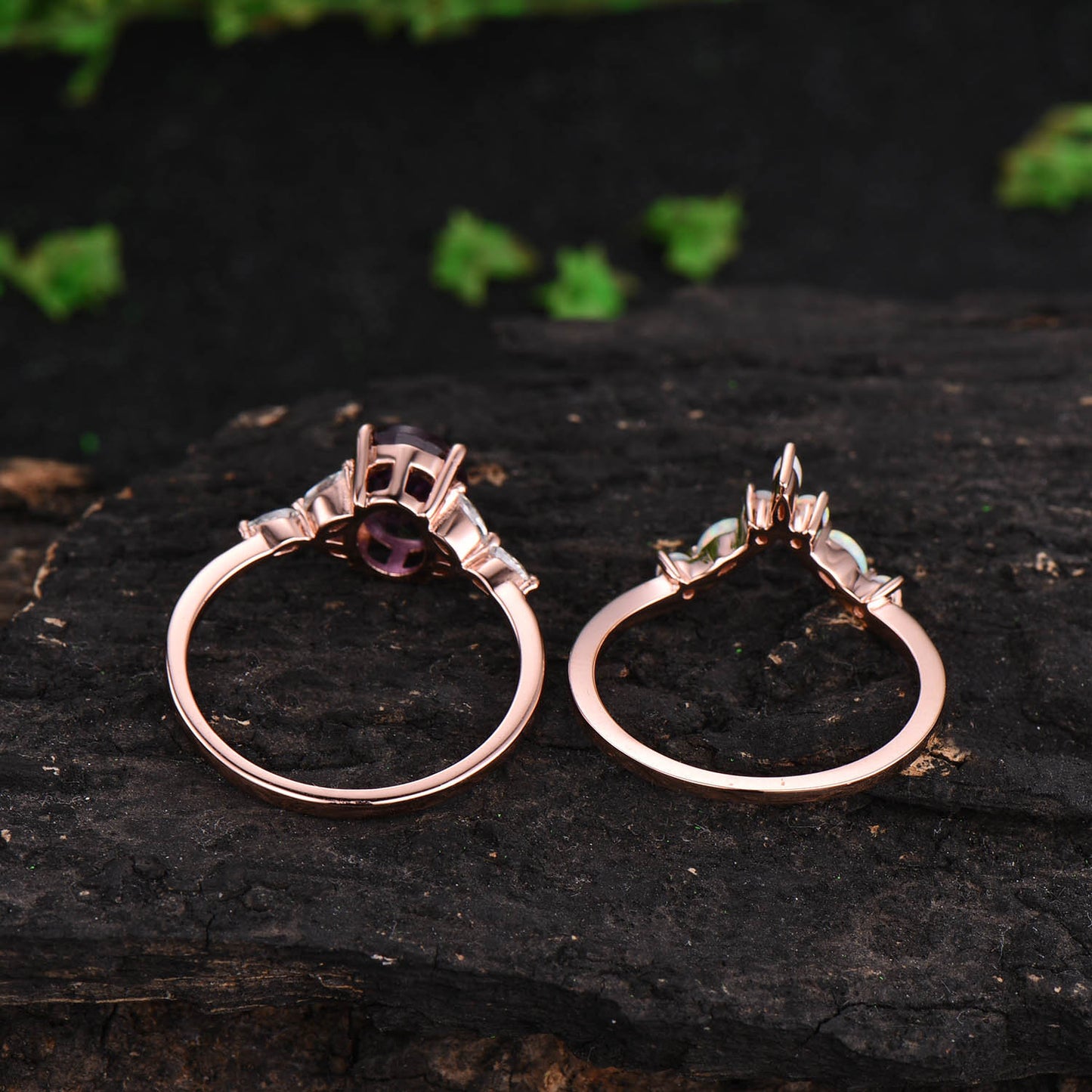 Oval shaped Alexandrite engagement ring set vintage marquise opal ring pear shaped moissanite ring for women unique bridal set jewelry gift