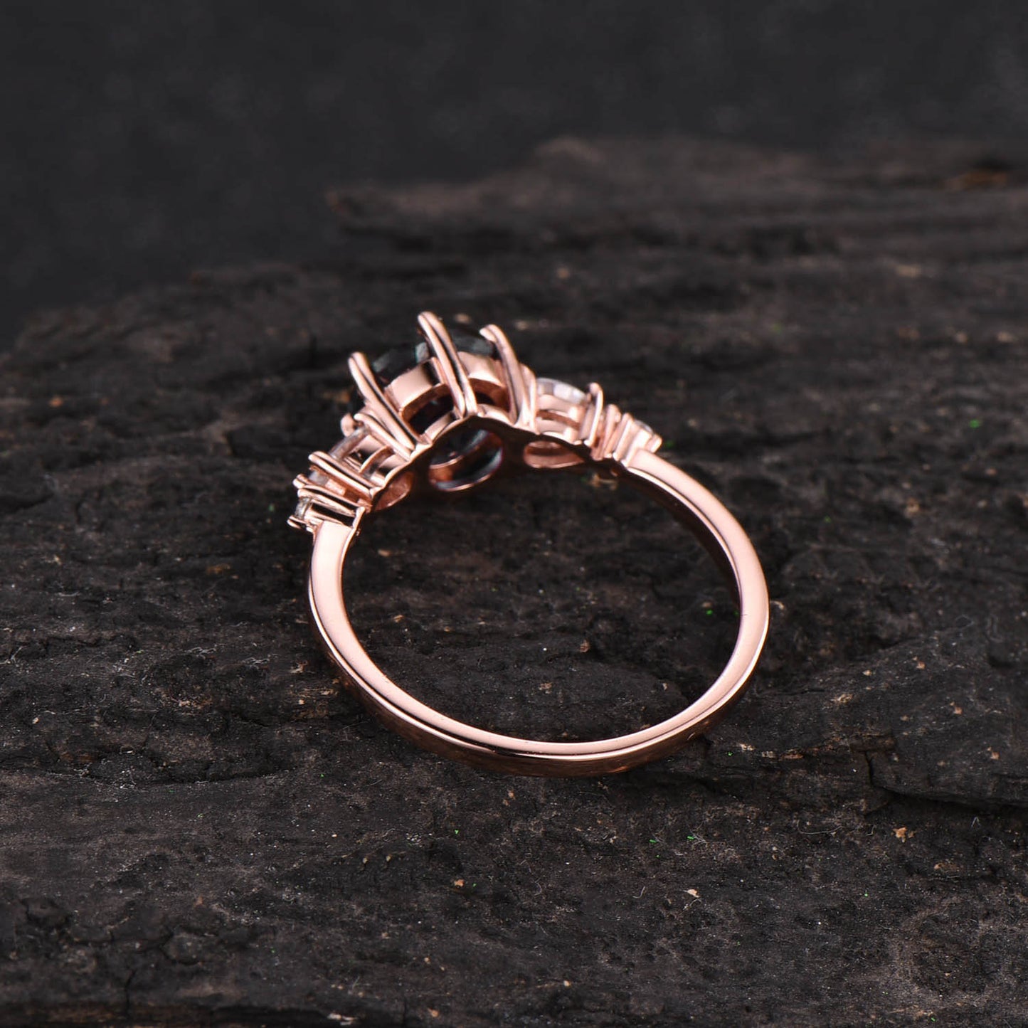 Vintage black rutilated quartz engagement ring five stone rose gold ring unique moissanite ring black stone ring wedding anniversary ring