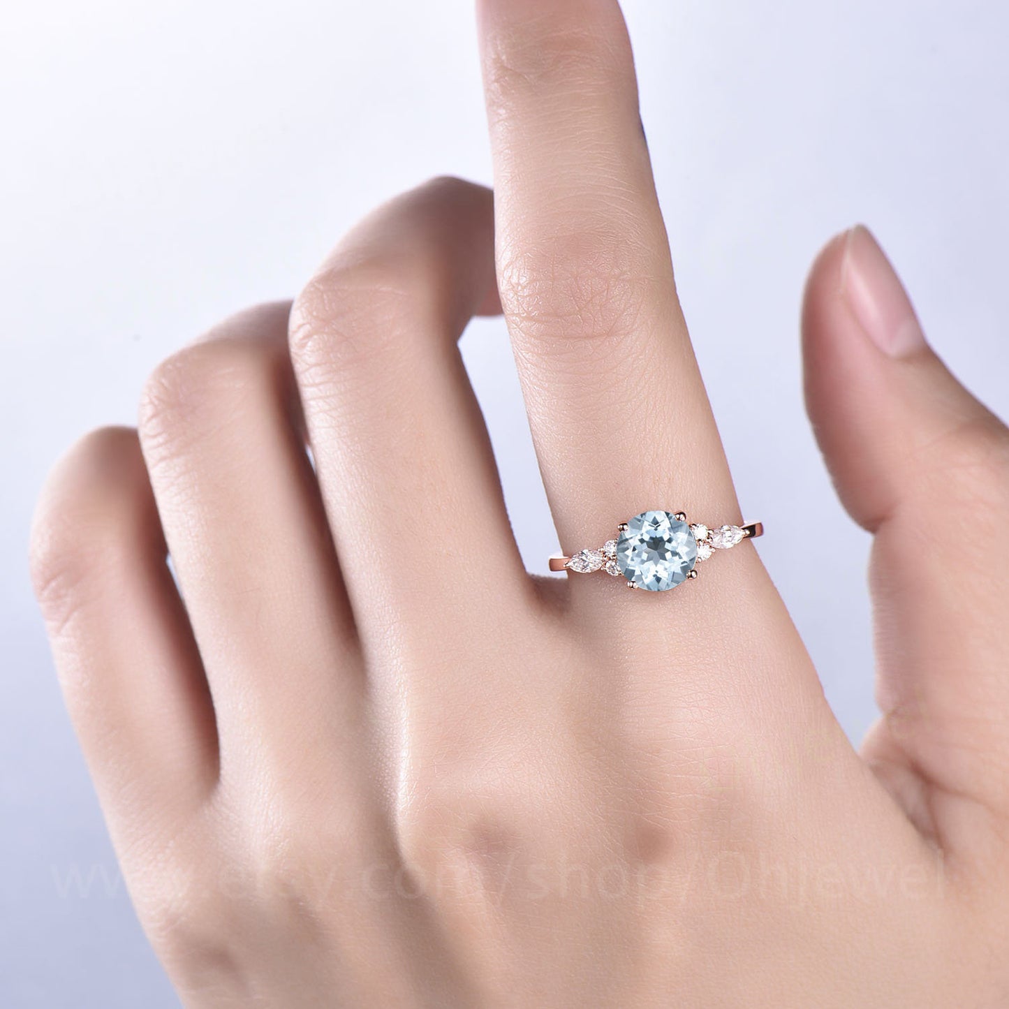 Vintage aquamarine engagement ring 7 stone ring rose gold ring March birthstone ring moissanite ring gold women jewelry anniversary gift