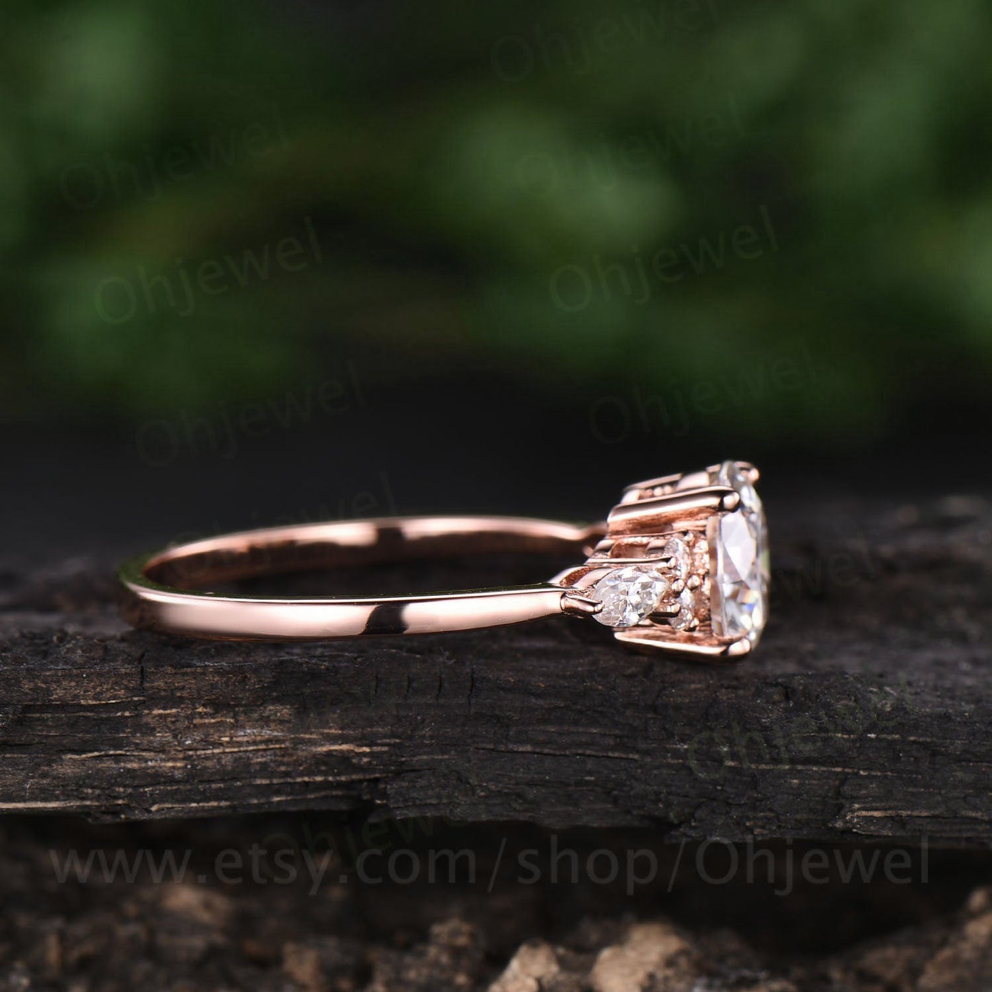 Round shaped moonstone ring vintage moonstone engagement ring marquise ring unique moissanite ring for women June birthstone ring jewelry