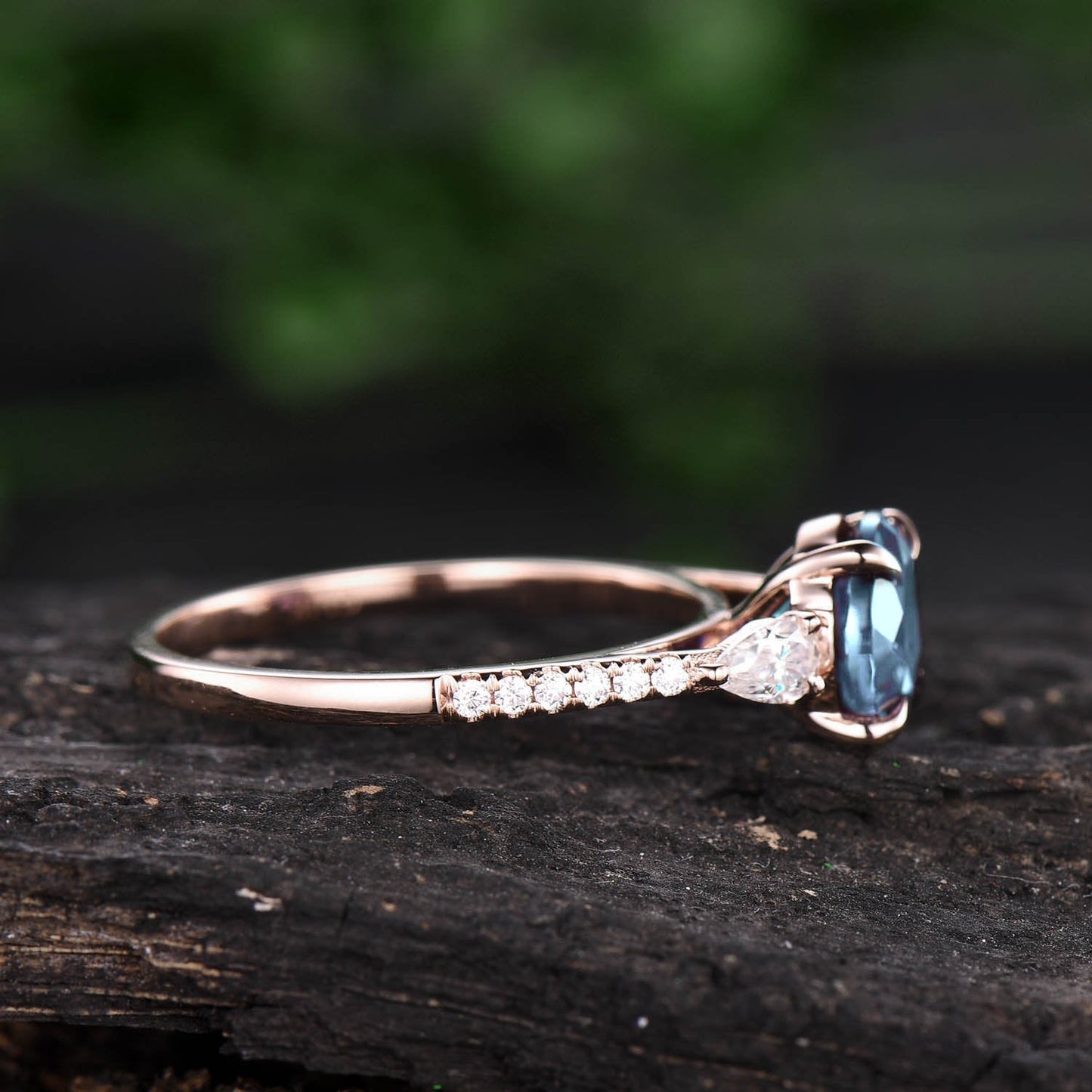Round aquamarine engagement ring pear moissanite ring half eternity diamond ring rose gold ring March birthstone ring custom jewelry gift
