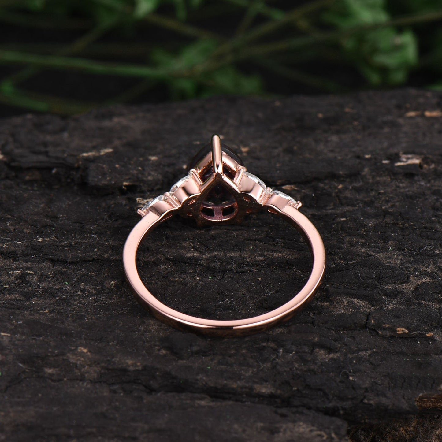 Vintage moss agate engagement ring pear shaped moissanite ring solid rose gold ring 7 stone ring women bridal wedding ring anniversary gift