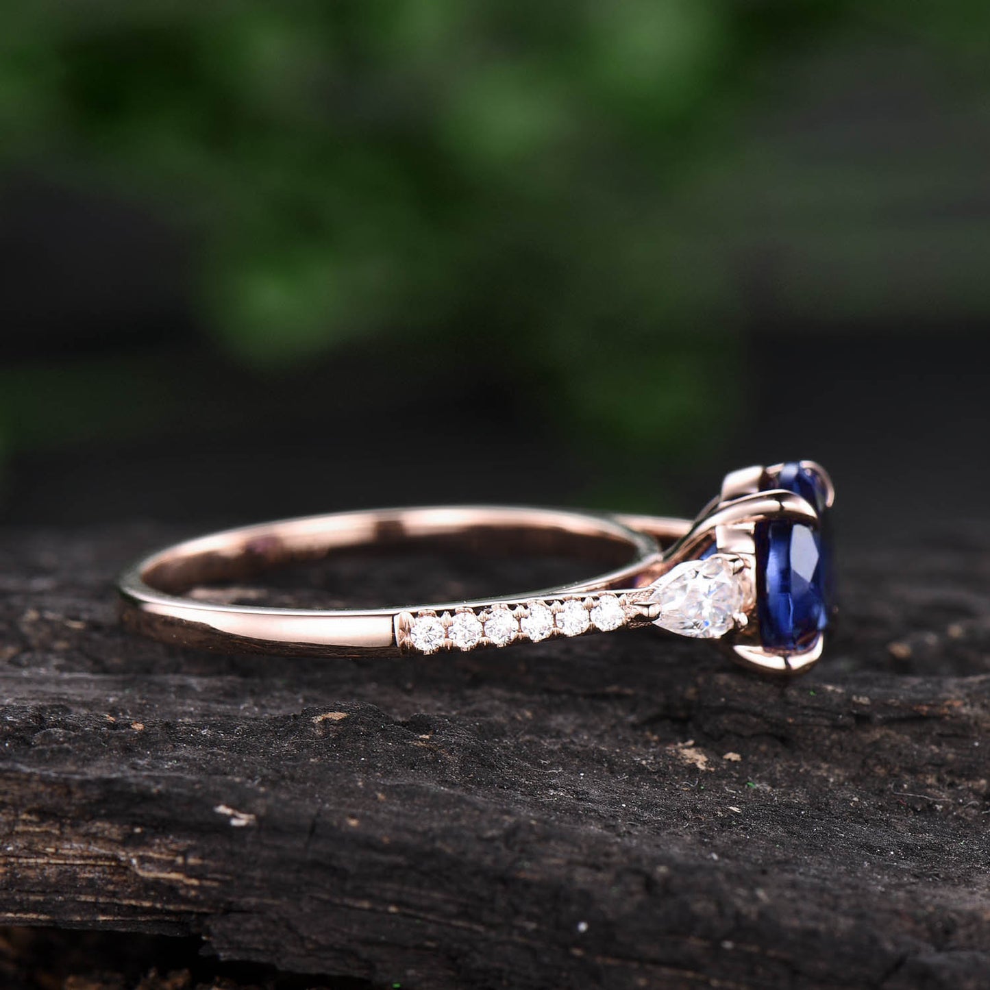 Vintage sapphire engagement ring round sapphire bridal ring rose gold sapphire jewelry half eternity diamond ring September birthstone ring