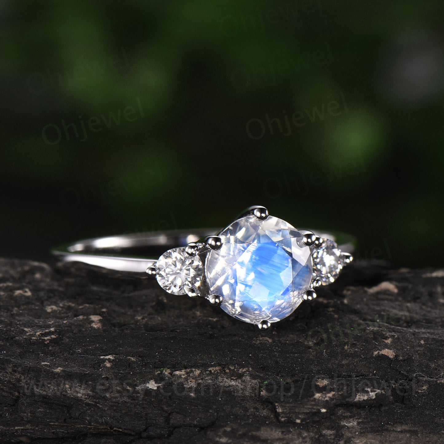 Three stone moonstone engagement ring rose gold 14K/18K moonstone ring gold june birthstone ring moissanite wedding ring unique promise ring