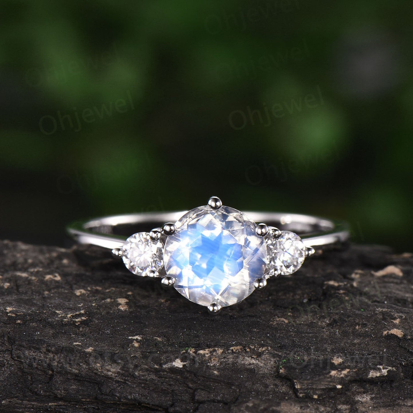 Three stone moonstone engagement ring rose gold 14K/18K moonstone ring gold june birthstone ring moissanite wedding ring unique promise ring
