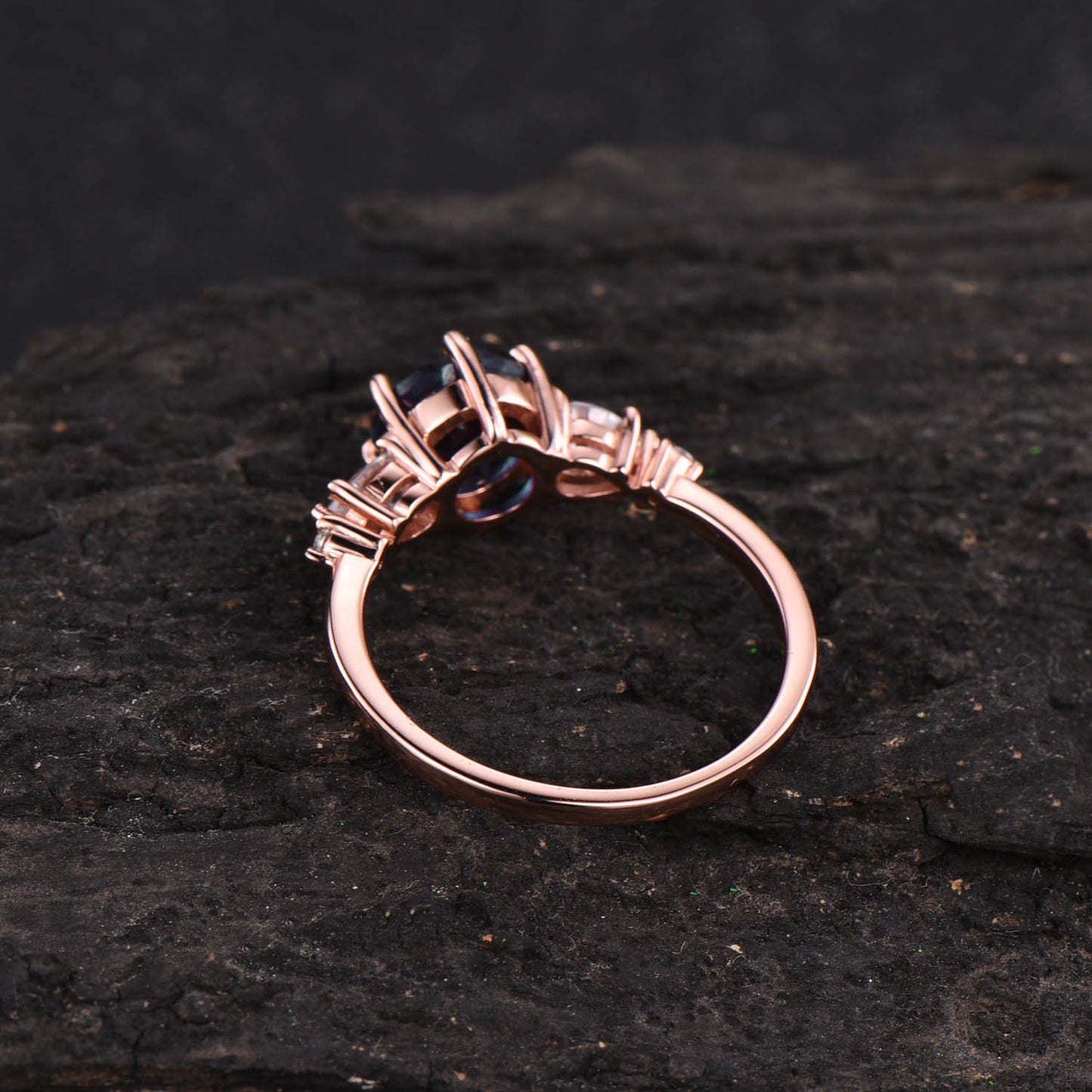 Round moss agate ring vintage moss agate engagement ring five stone ring rose gold ring for women pear moissanite ring unique bridal ring