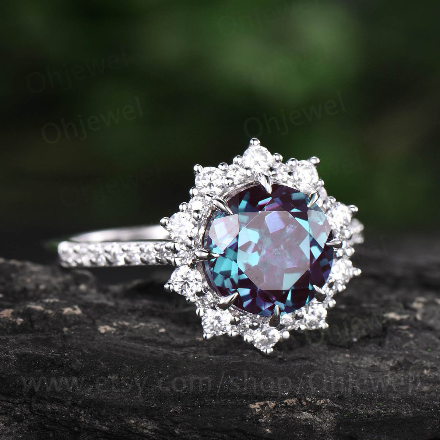 8mm round shaped alexandrite ring vintage color change alexandrite engagement ring rose gold ring moissanite ring women June birthstone ring