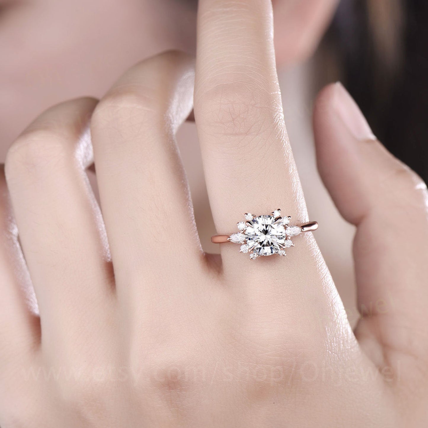 Cluster moissanite ring for women round cut moissanite engagement ring vintage rose gold silver ring anniversary bridal promise ring band