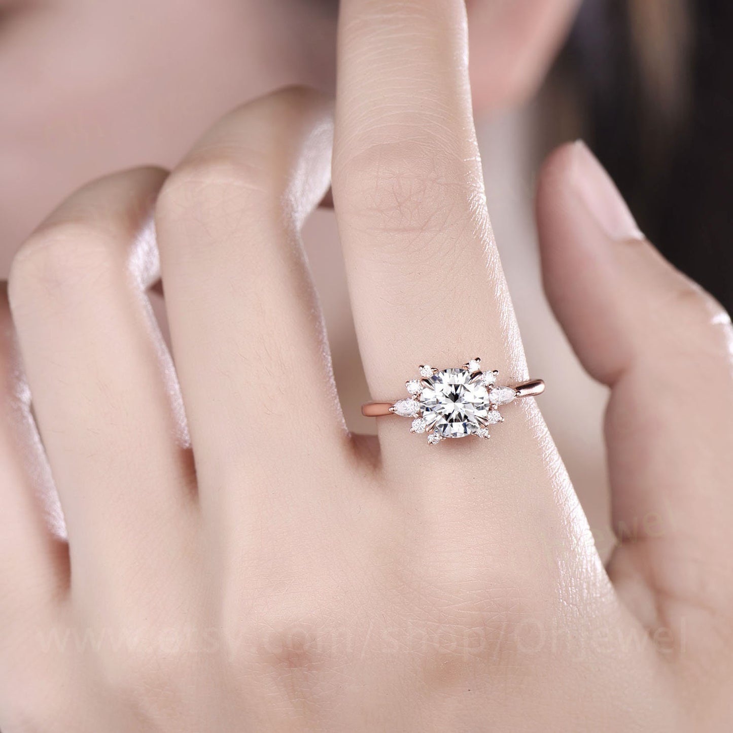 Cluster round moissanite engagement ring flower halo vintage moissanite ring unique engagement ring pear moissanite ring gold silver ring