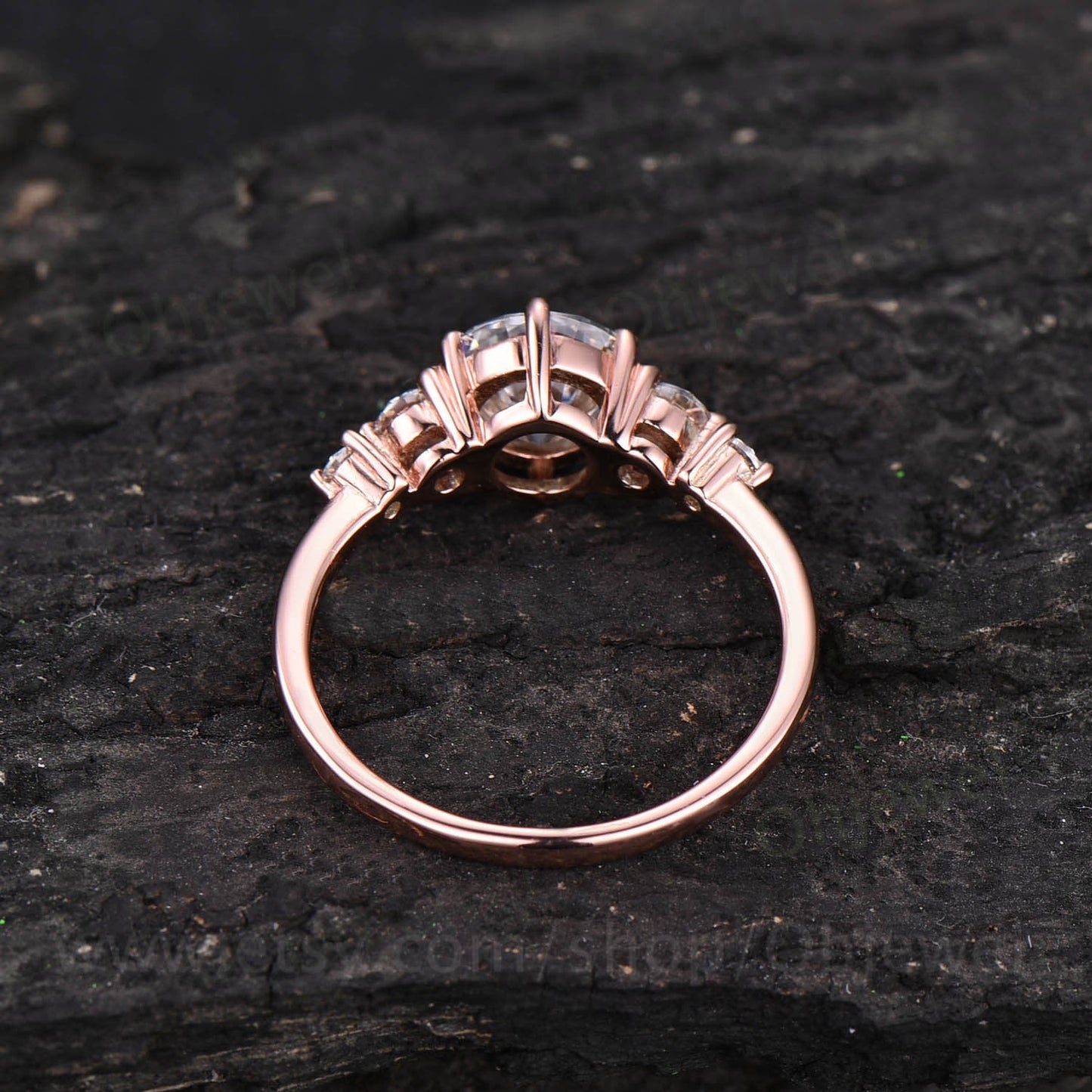 Round shaped moissanite engagement ring five stone ring vintage rose gold ring dainty jewelry promise ring for her unique bridal ring gift