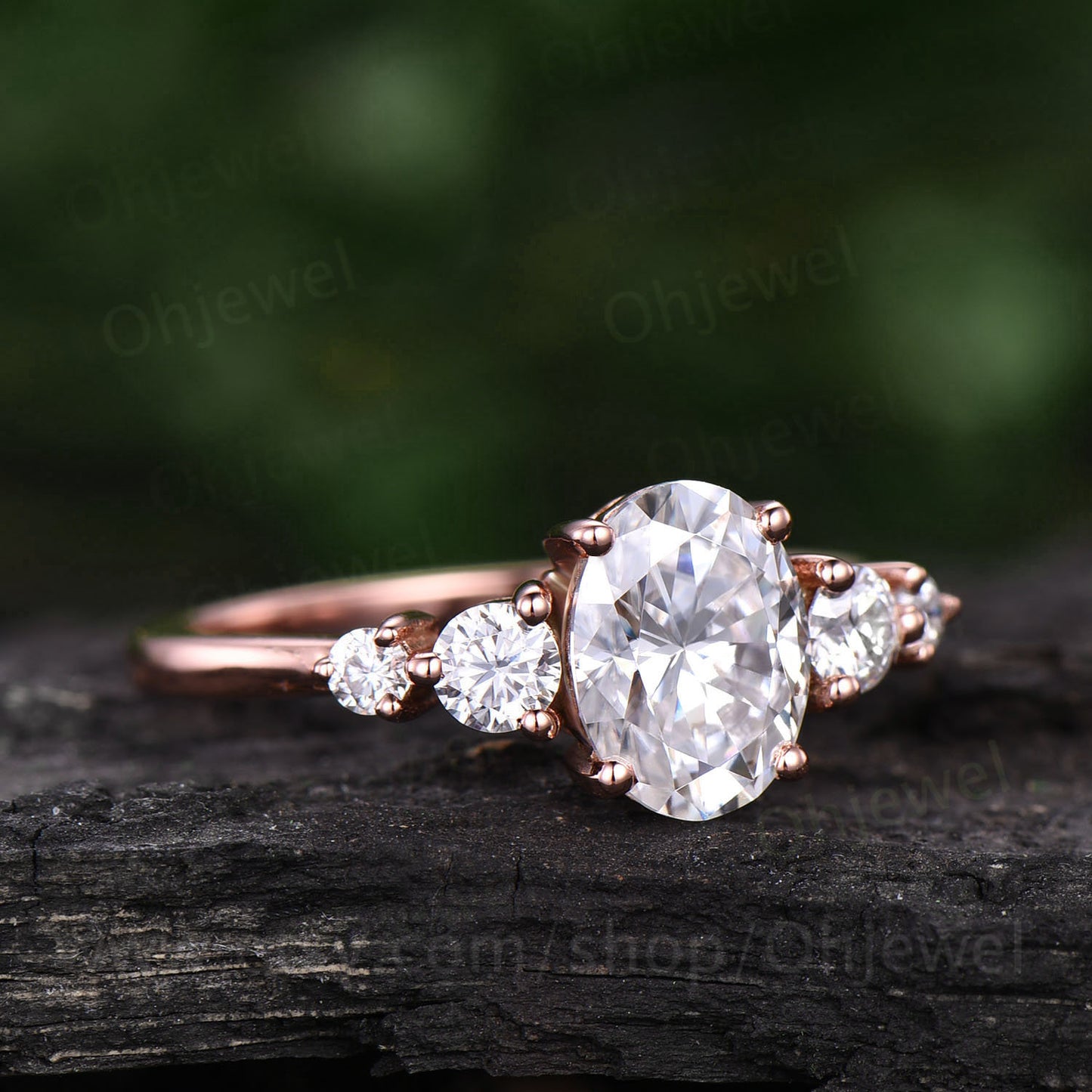 Oval cut moissanite engagement ring five stone ring vintage rose gold ring custom dainty jewelry promise ring for her unique wedding ring
