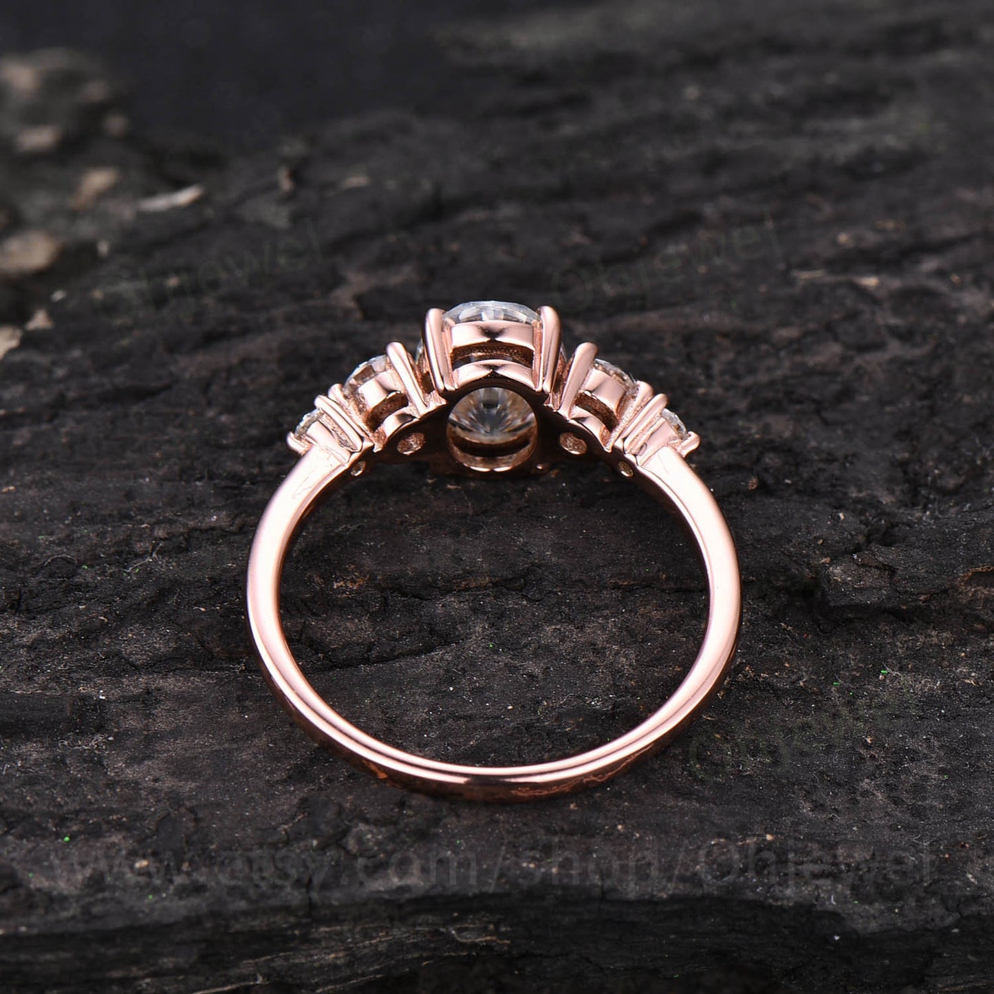 Oval cut moissanite engagement ring five stone ring vintage rose gold ring custom dainty jewelry promise ring for her unique wedding ring