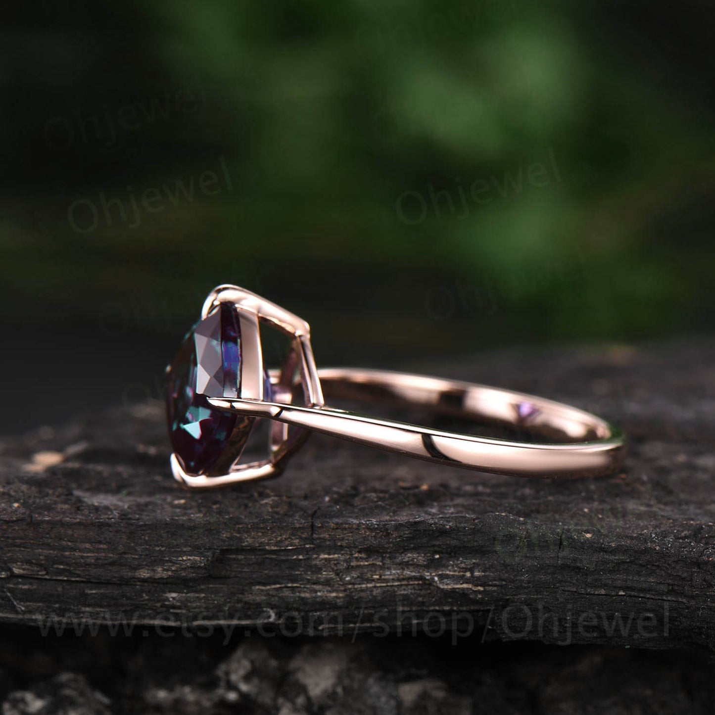Cushion cut alexandrite engagement ring vintage Solitaire rose gold color change stone ring for women custom jewelry wedding bridal gift
