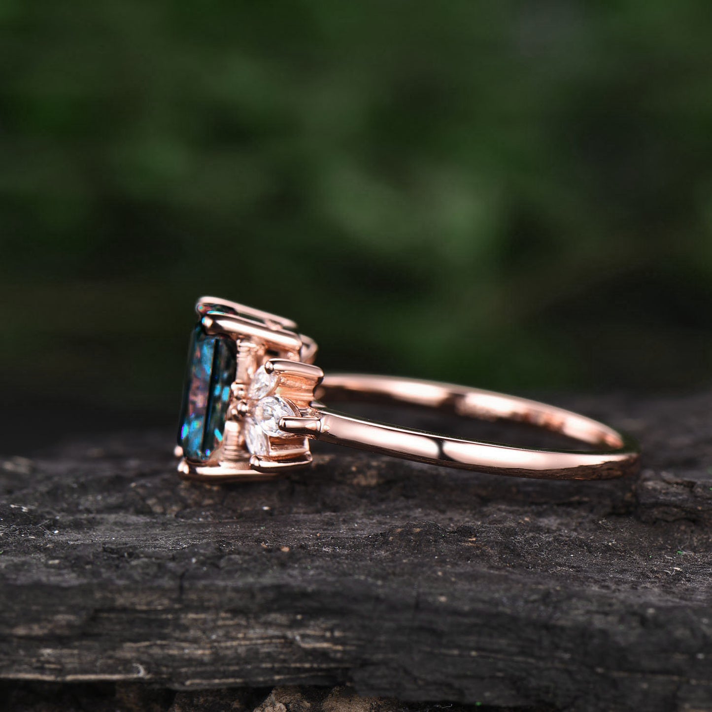 Emerald cut Alexandrite engagement ring 7 stone ring rose gold ring marquise ring unique moissanite ring for women color change stone ring
