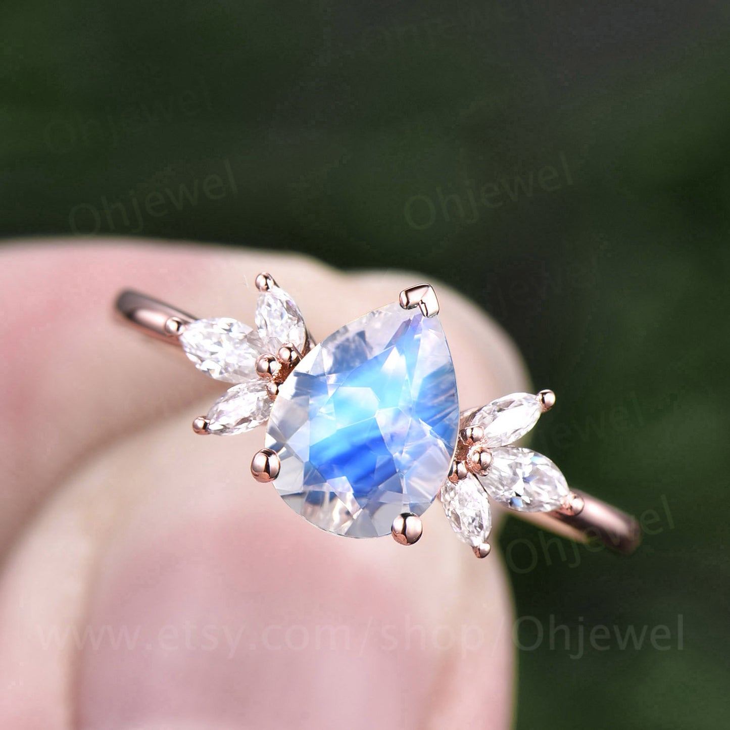 Art deco marquise engagement ring vintage moonstone engagement ring rose gold pear shaped wedding ring moissanite ring June birthstone ring