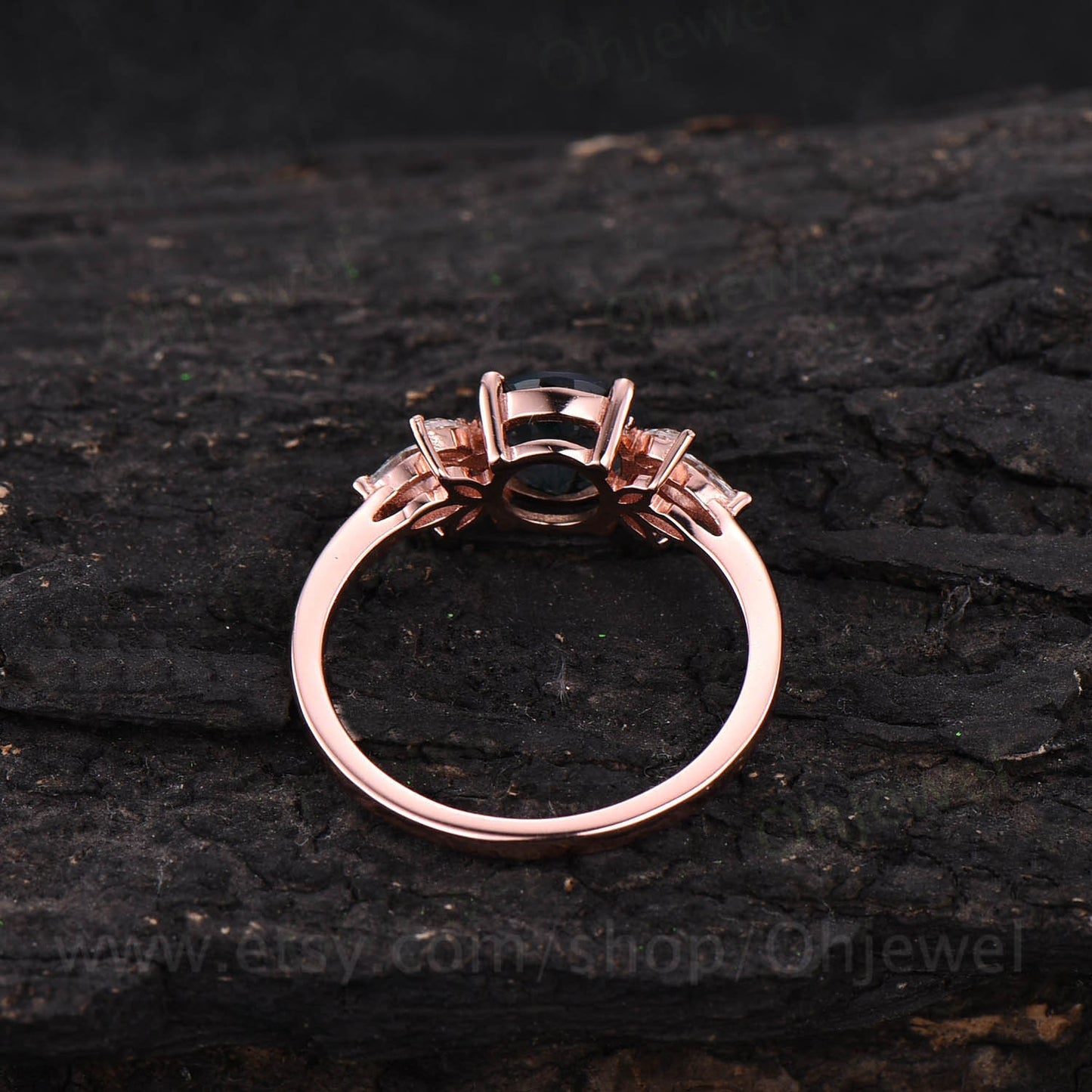 Unique vintage round cut green moss agate engagement ring 14k rose gold leaf flower ring marquise cut moissanite ring for women wedding ring