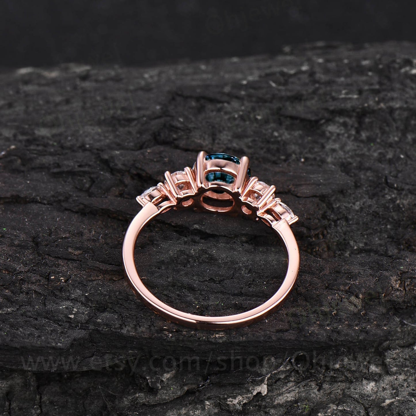 Vintage round cut Alexandrite engagement ring 14k rose gold five stone Minimalist marquise cut moissanite ring unique wedding ring for women