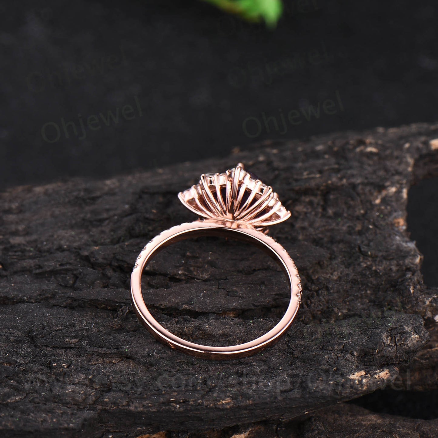 Cushion cut moss agate ring for women vintage moss agate engagement ring rose gold unique half eternity moissanite ring wedding bridal ring