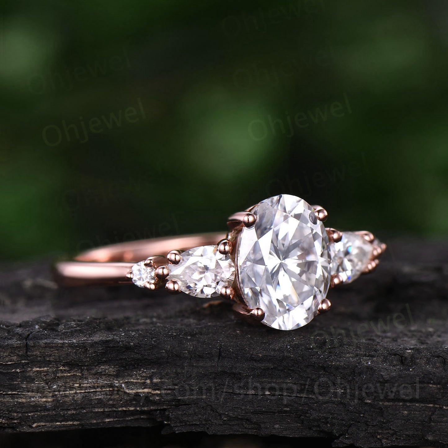 Vintage oval moissanite engagement ring five stone unique pear moissanite ring for women rose gold anniversary gift sterling silver ring