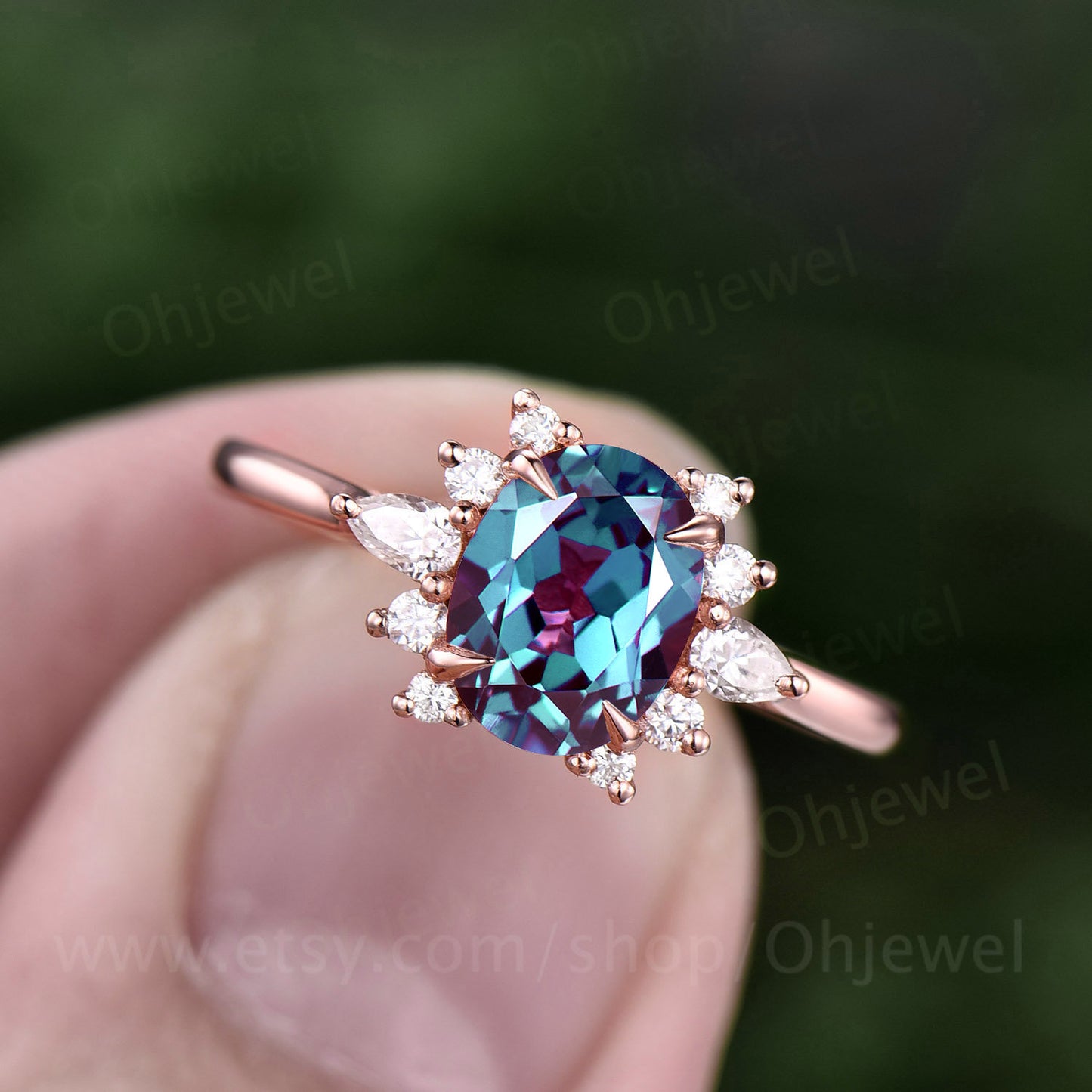 Oval cut Alexandrite ring gold silver women vintage Alexandrite engagement ring rose gold halo cluster moissanite ring bridal wedding ring