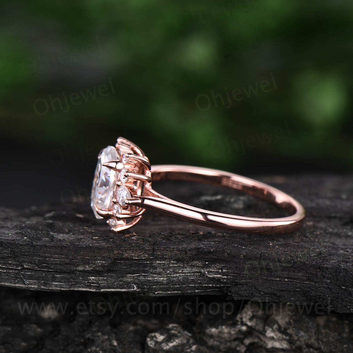 Cluster unique halo vintage moissanite engagement ring oval cut rose gold silver ring for women dainty custom ring bridal anniversary gift