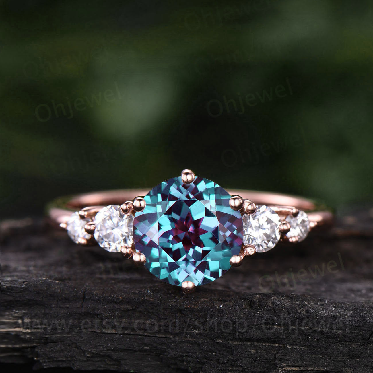 Alexandrite ring silver women unique vintage Alexandrite engagement ring rose gold round cut ring June birthstone jewelry promise ring her