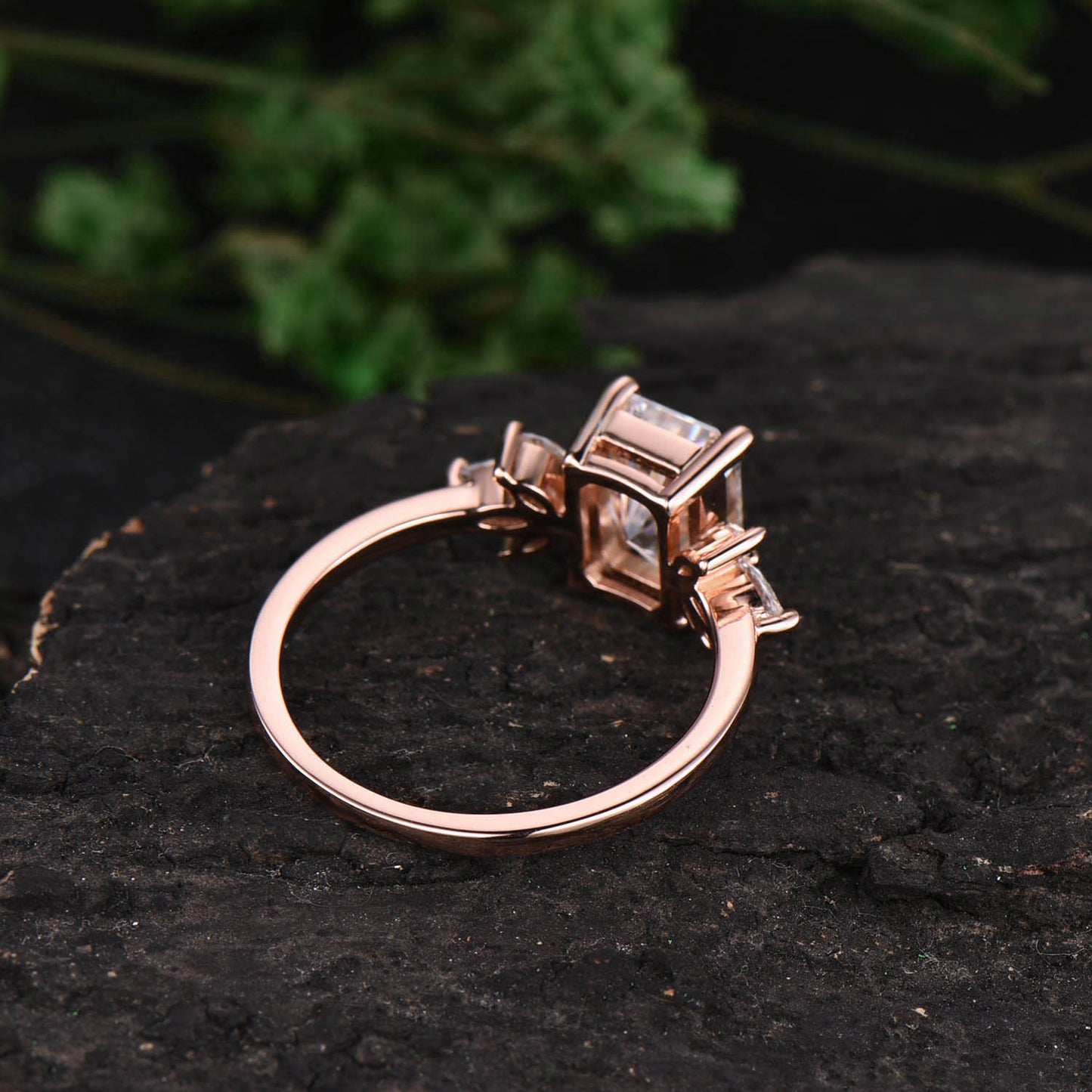 Emerald cut moonstone engagement ring rose gold vintage ring unique moissanite ring marquise ring set June birthstone ring anniversary gift