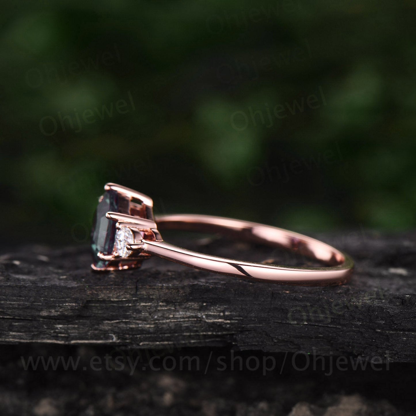 Hexagon moss agate ring vintage green moss agate engagement ring rose gold three stone moissanite ring for women six prong bridal ring gift