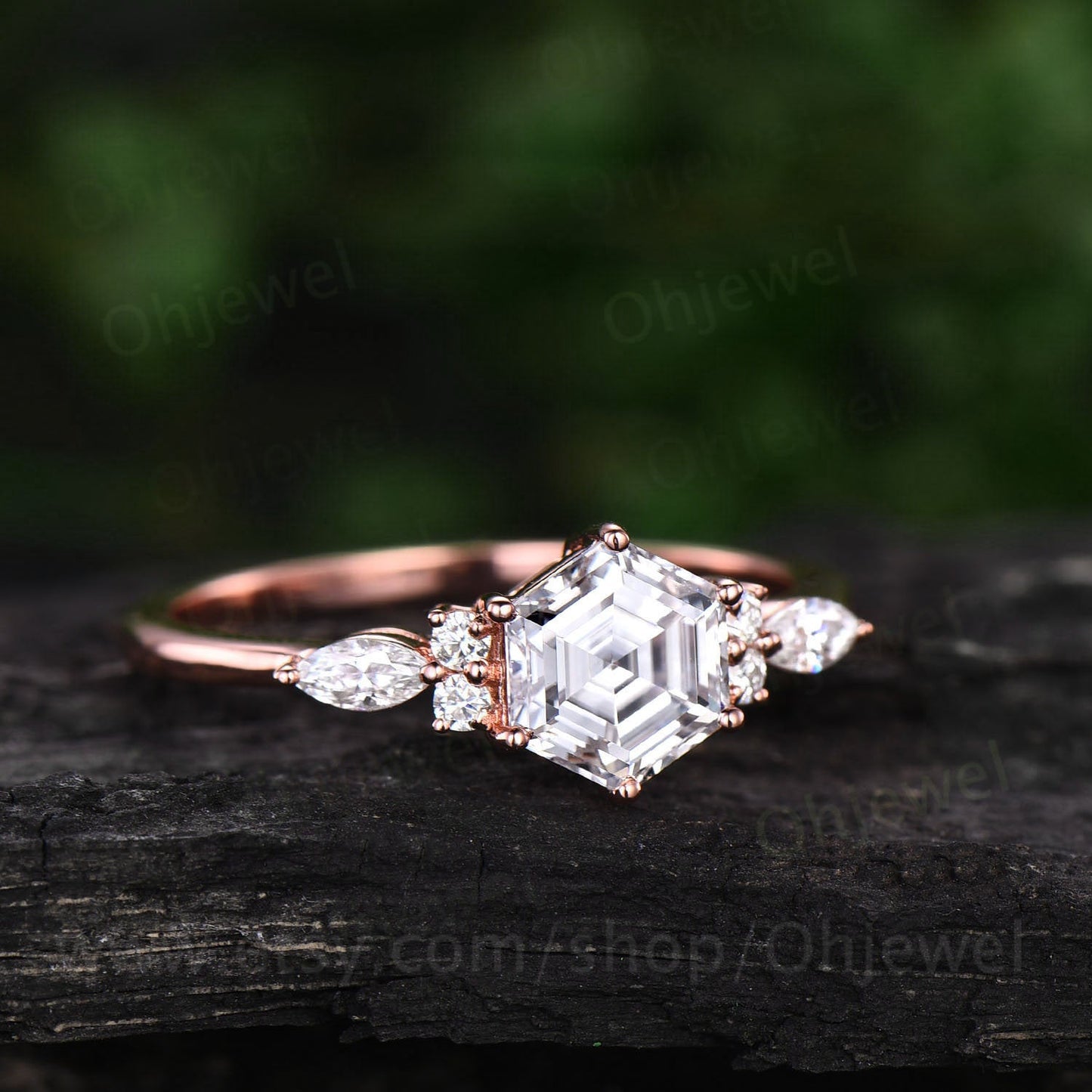 Hexagon moissanite ring for women vintage moissanite engagement ring art deco rose gold dainty ring silver six prong bridal promise ring