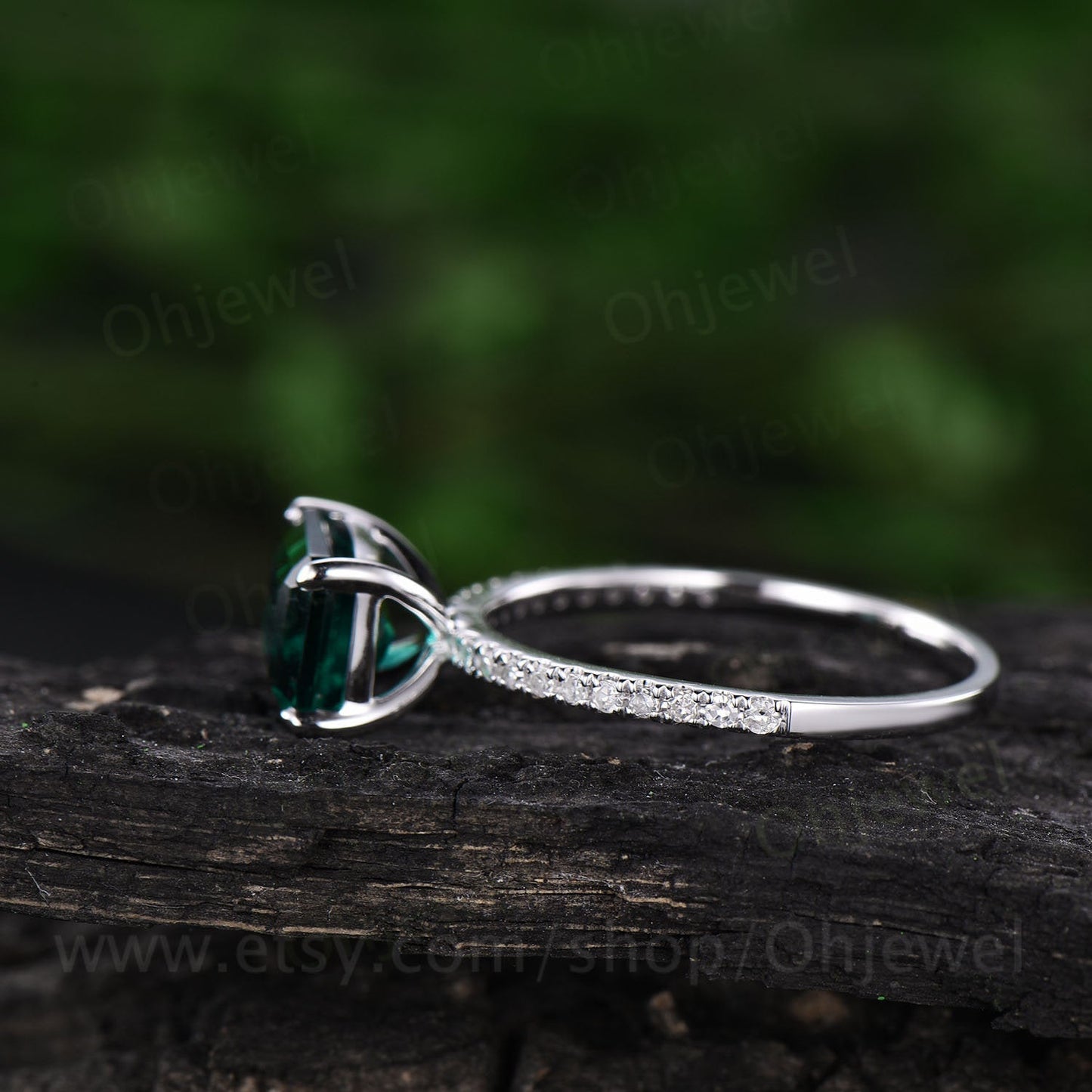 Emerald cut emerald ring for women vintage emerald engagement ring white gold unique wedding ring half eternity diamond ring promise ring