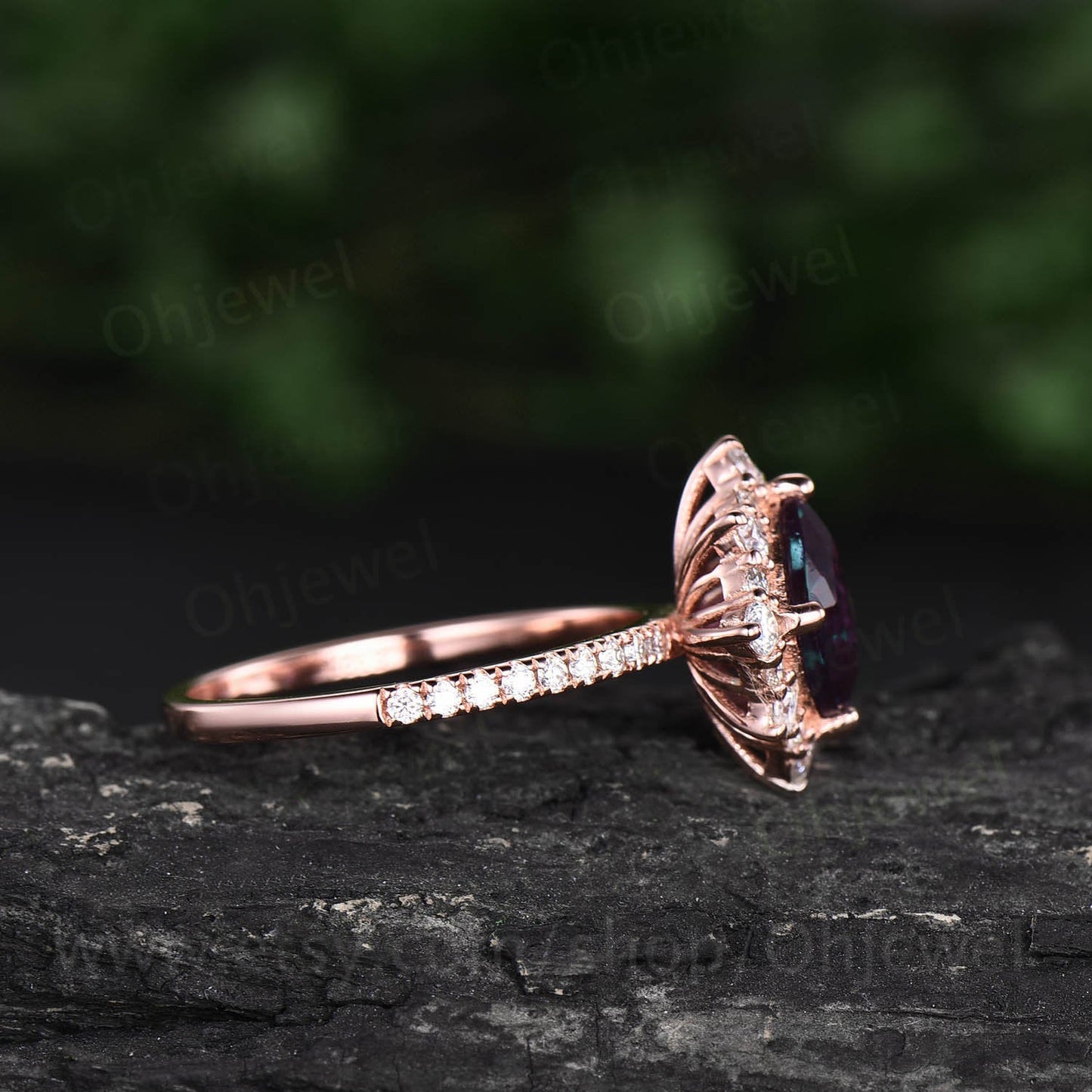 Cushion cut alexandrite engagement ring vintage rose gold ring women June birthstone ring eternity moissanite ring custom ring silver gift