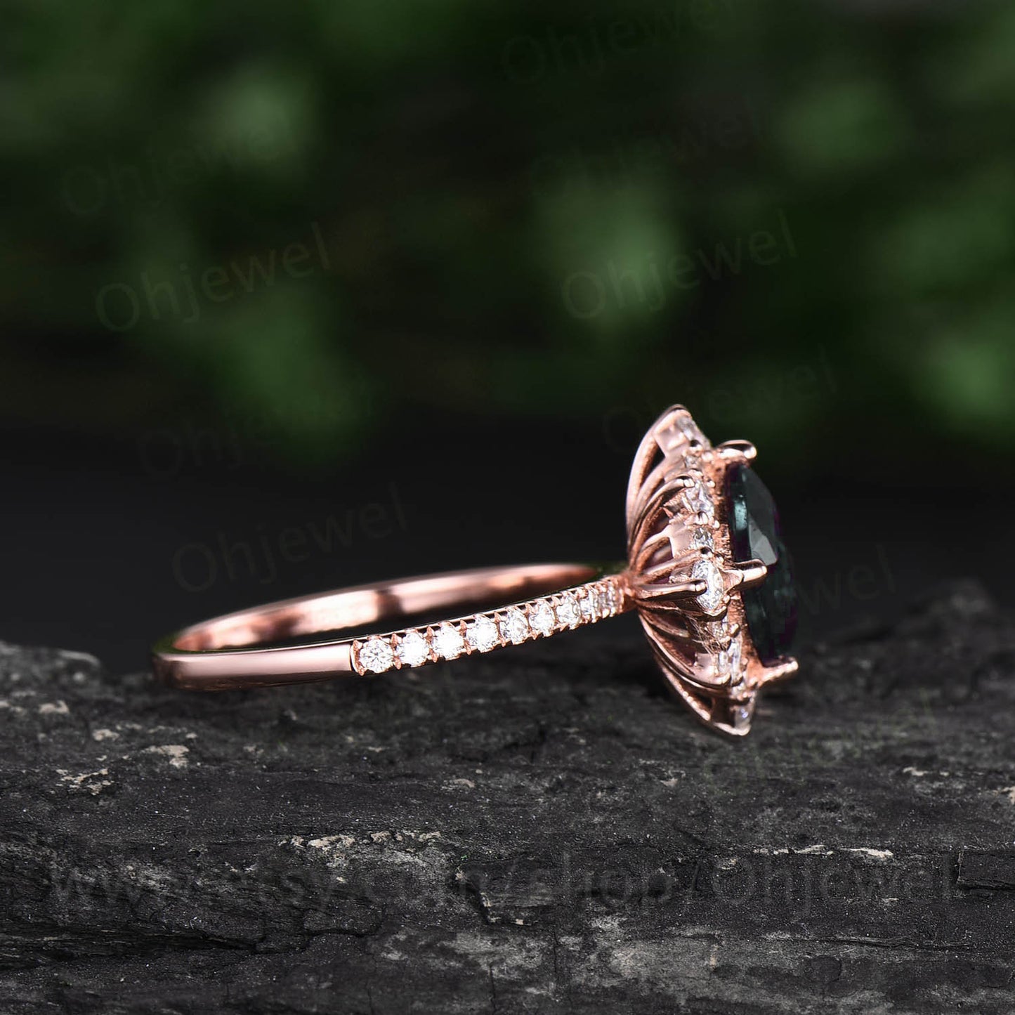 Cushion cut moss agate ring for women vintage moss agate engagement ring rose gold unique half eternity moissanite ring wedding bridal ring