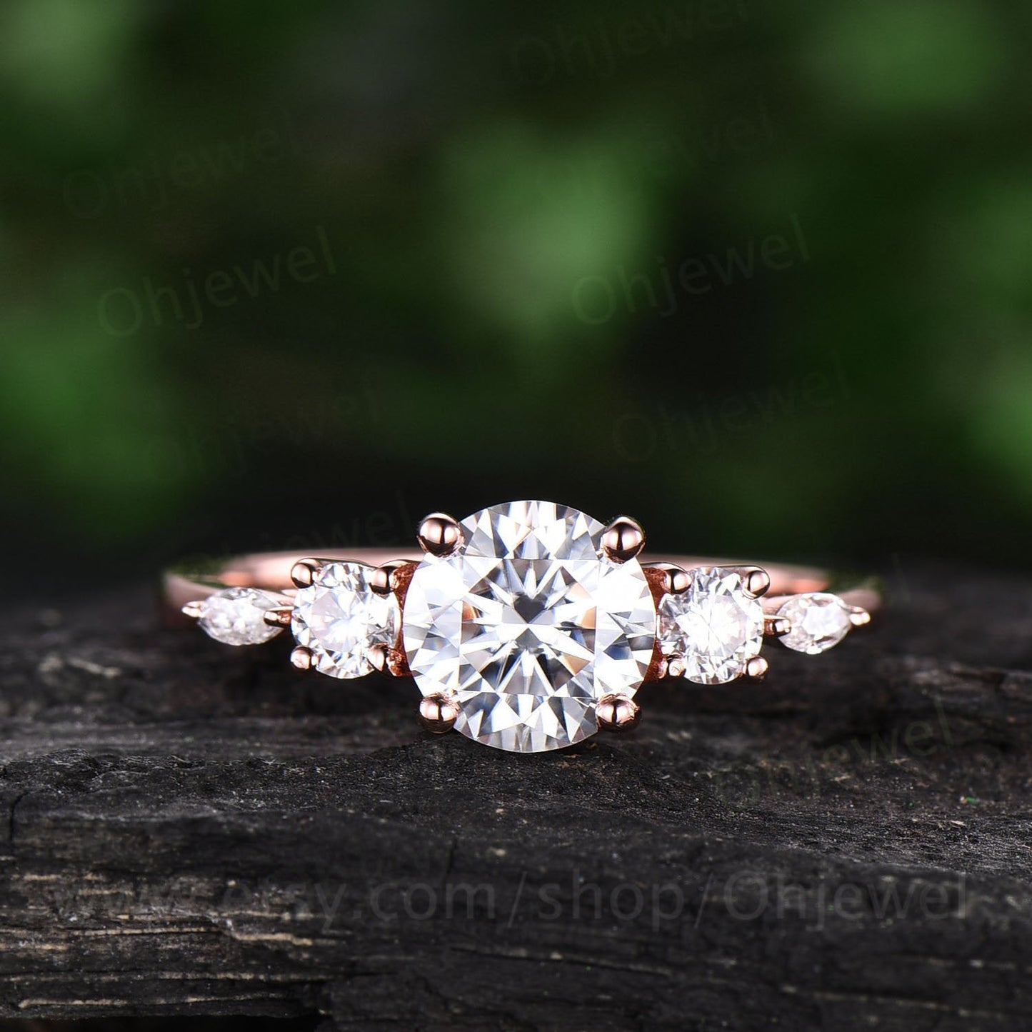 Unique moissanite ring gold silver vintage moissanite engagement ring rose gold art deco stacking ring round cut ring promise ring for women