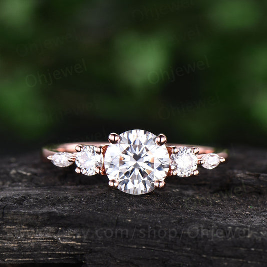 Unique moissanite ring gold silver vintage moissanite engagement ring rose gold art deco stacking ring round cut ring promise ring for women