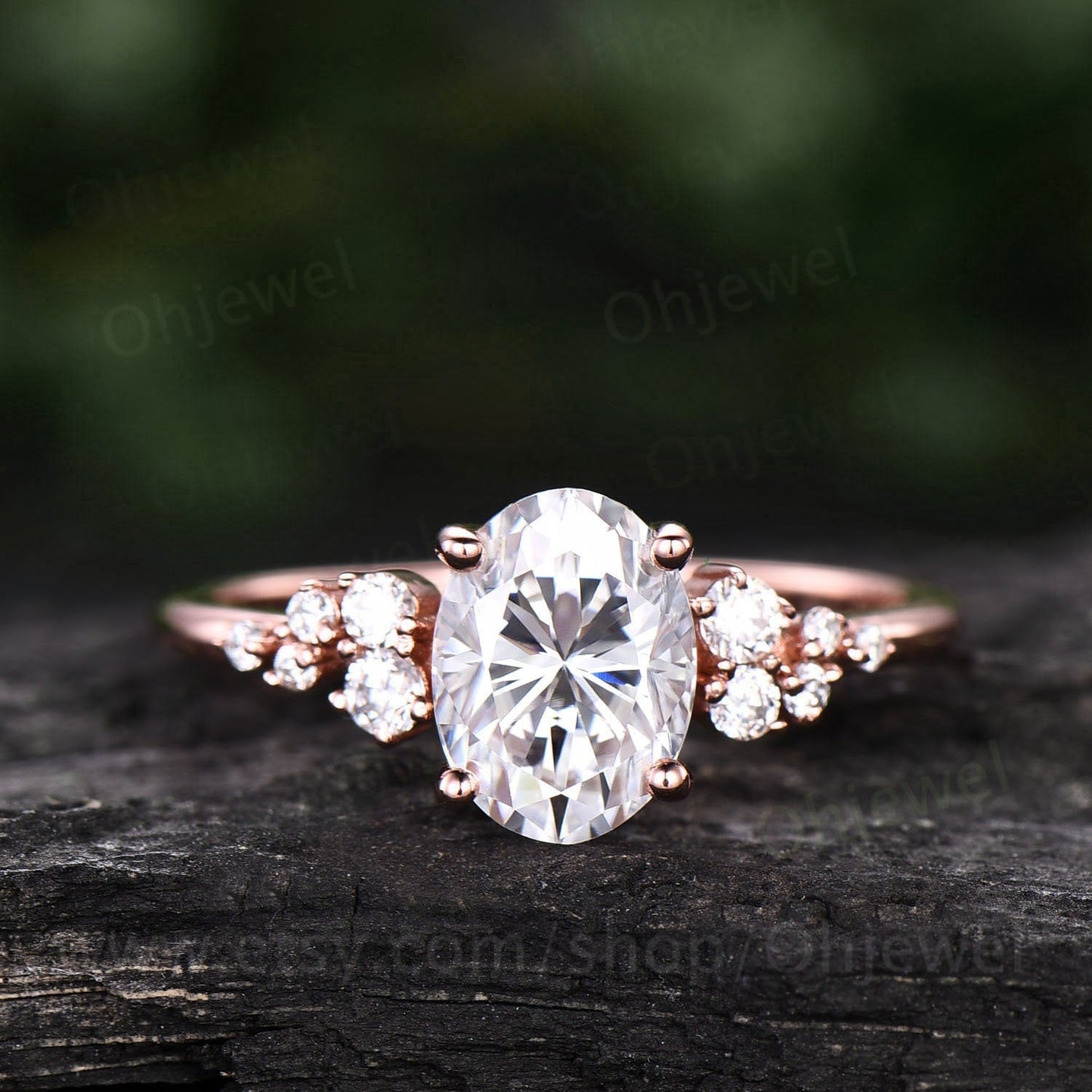 Cluster unique vintage moissanite engagement ring rose gold silver oval cut promise ring women dainty custom ring promise anniversary ring
