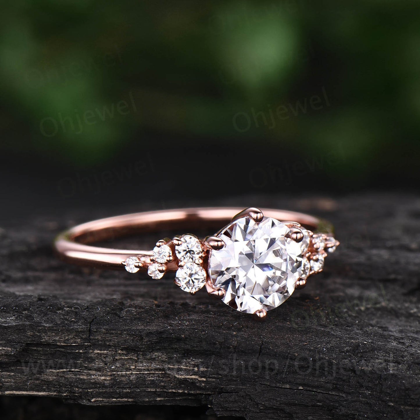 Cluster unique vintage moissanite engagement ring rose gold silver round cut promise ring women six prong ring bridal custom wedding ring