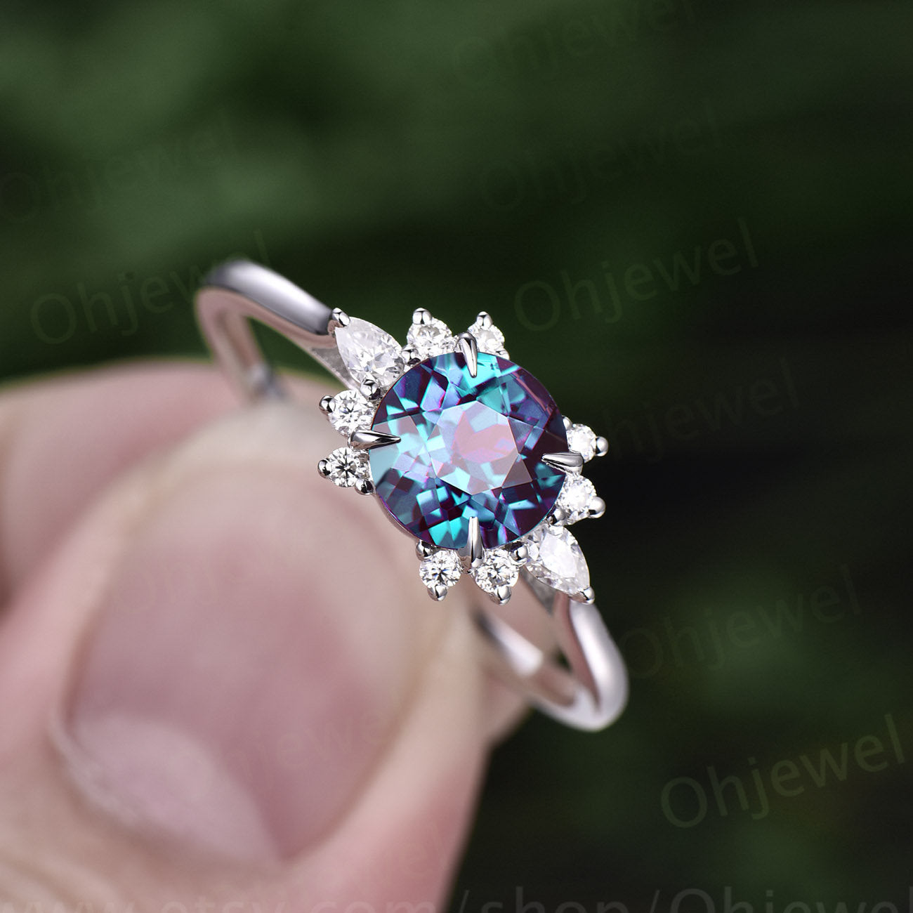 Color change Alexandrite bridal ring vintage Alexandrite engagement ring rose gold for women moissanite cluster ring June birthstone ring