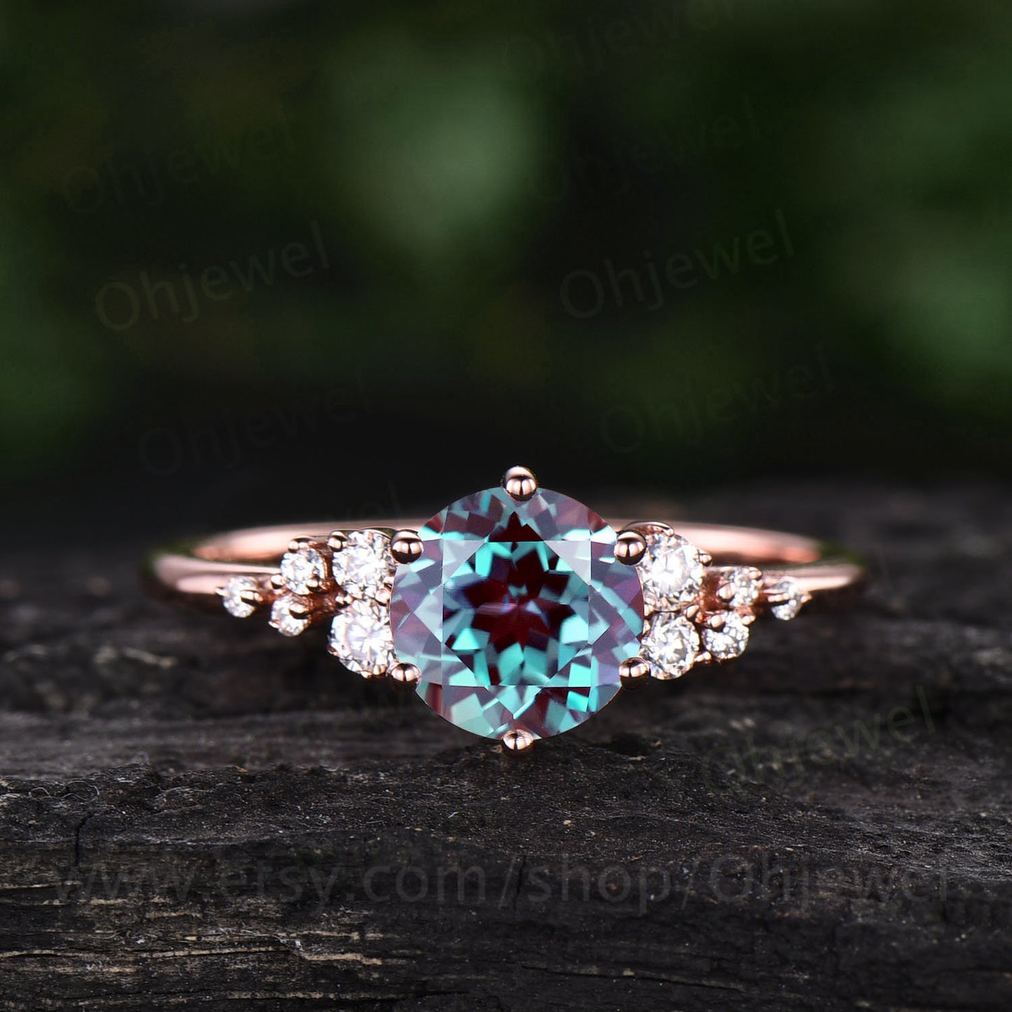 1ct Alexandrite ring gold silver cluster vintage Alexandrite engagement ring rose gold moissanite anniversary promise wedding ring women