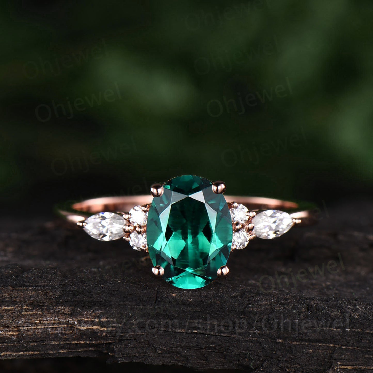 6x8mm oval emerald ring for women vintage emerald engagement ring rose gold marquise moissanite ring May birthstone ring emerald jewelry