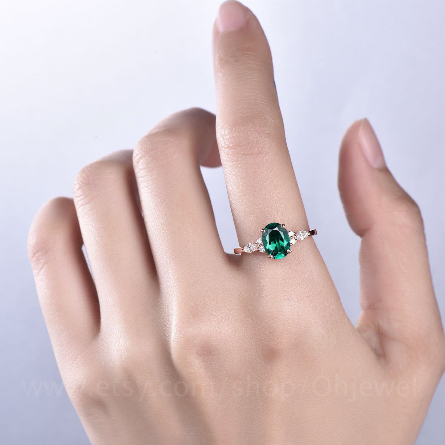 6x8mm oval emerald ring for women vintage emerald engagement ring rose gold marquise moissanite ring May birthstone ring emerald jewelry