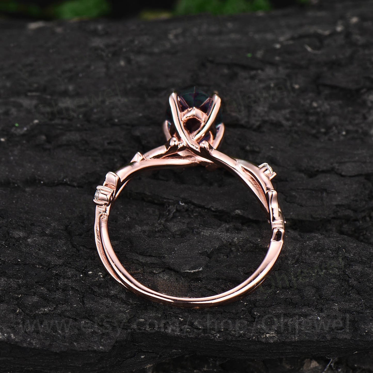 Vintage pear shaped green moss agate engagement ring leaf art deco rose gold five stone diamond ring for women unique promise bridal ring