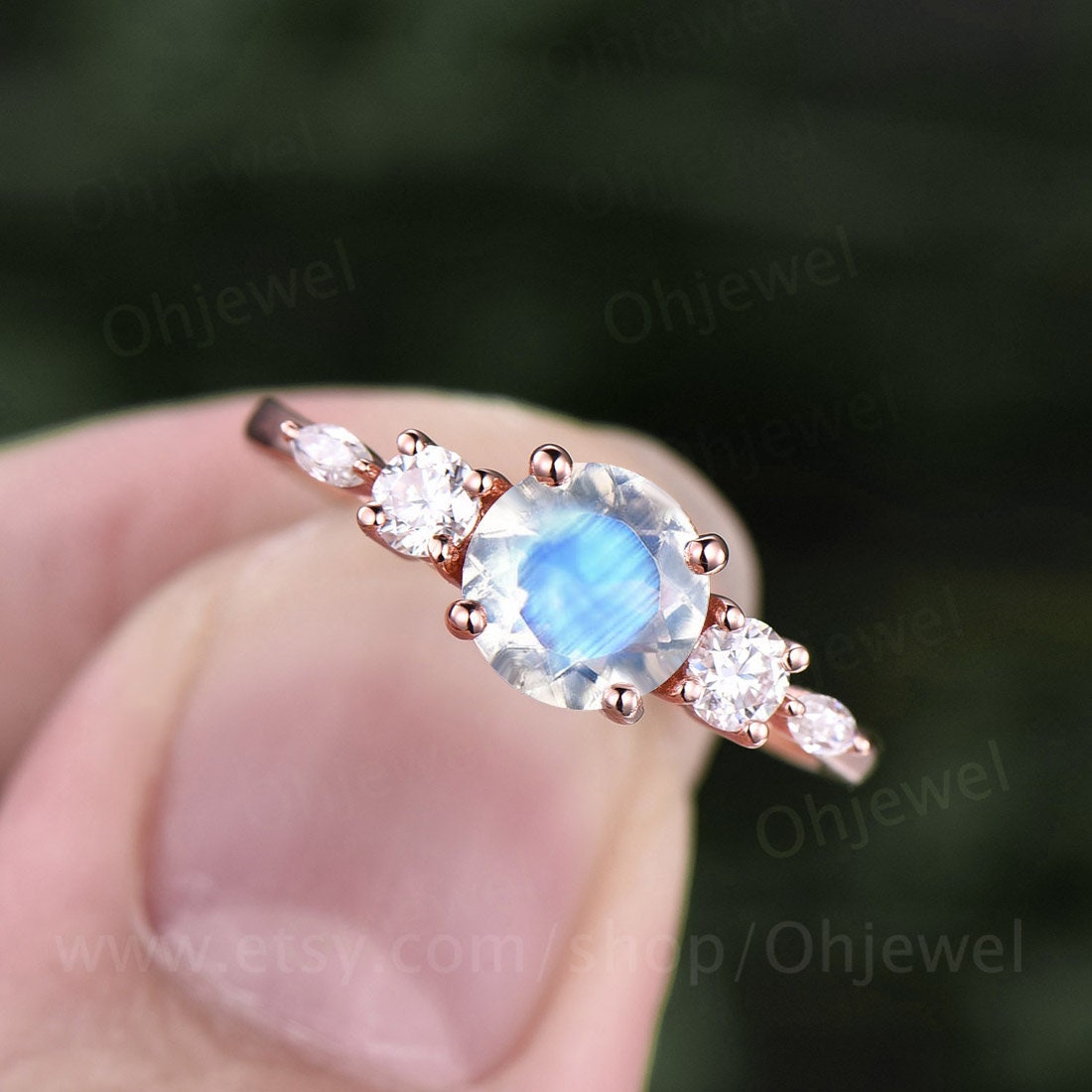 Vintage moonstone ring gold silver for women round cut moonstone engagement ring five stone rose gold art deco moissanite promise ring gift