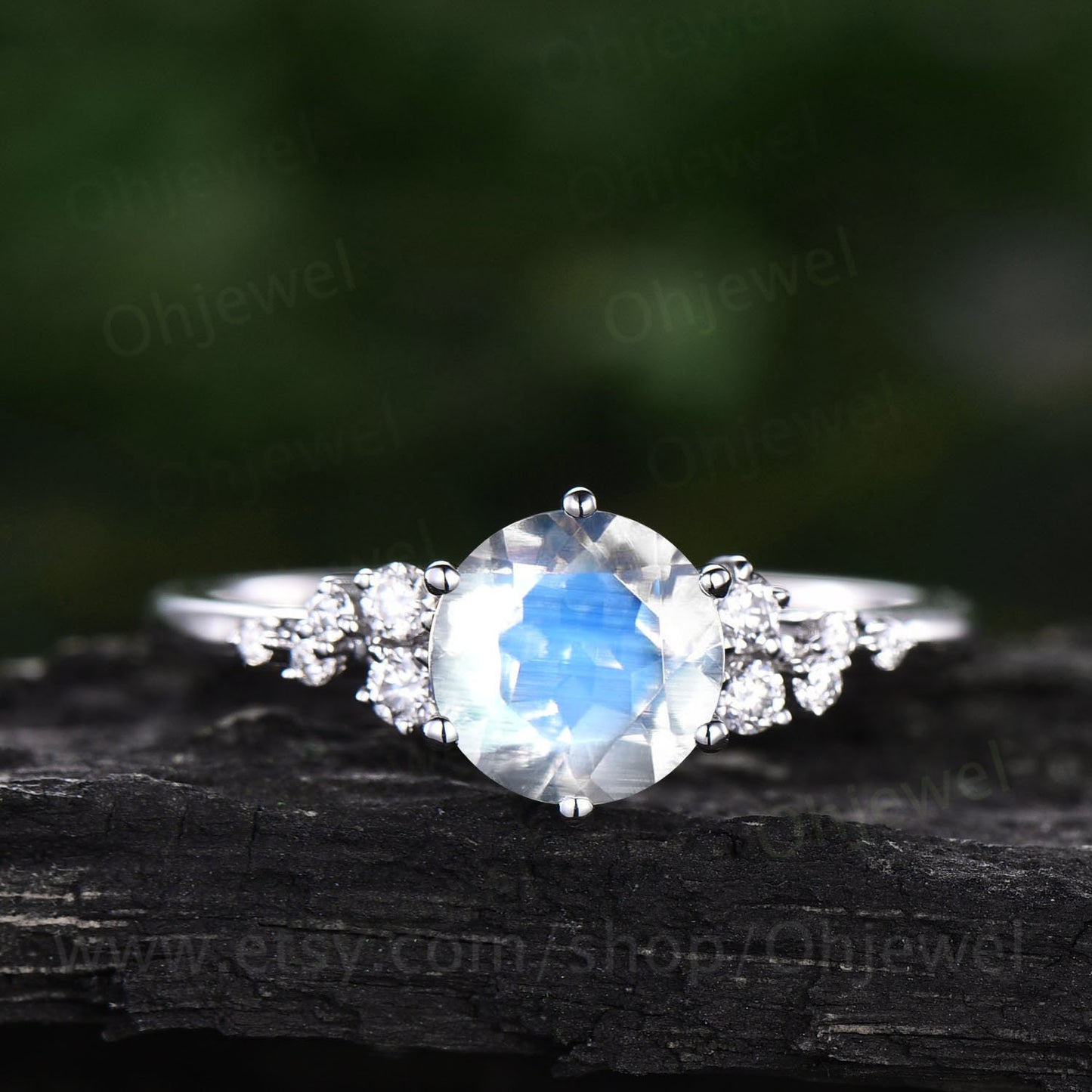 Cluster unique vintage moonstone engagement ring rose gold silver round cut promise ring for women six prong moissanite wedding ring gifts